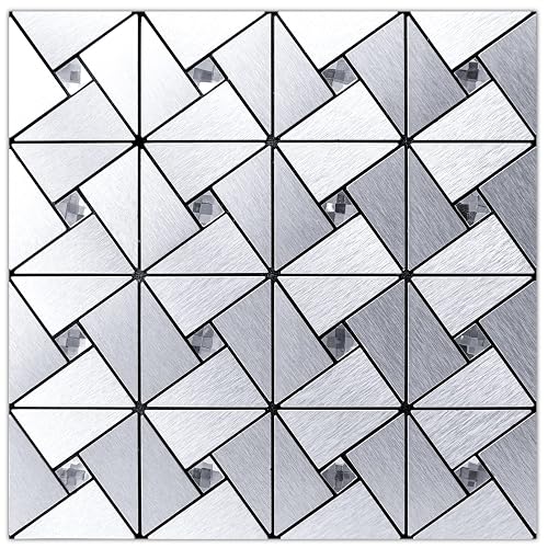 Art3d Metal Mosaic Tiles, 10 pcs, Silver Windmil