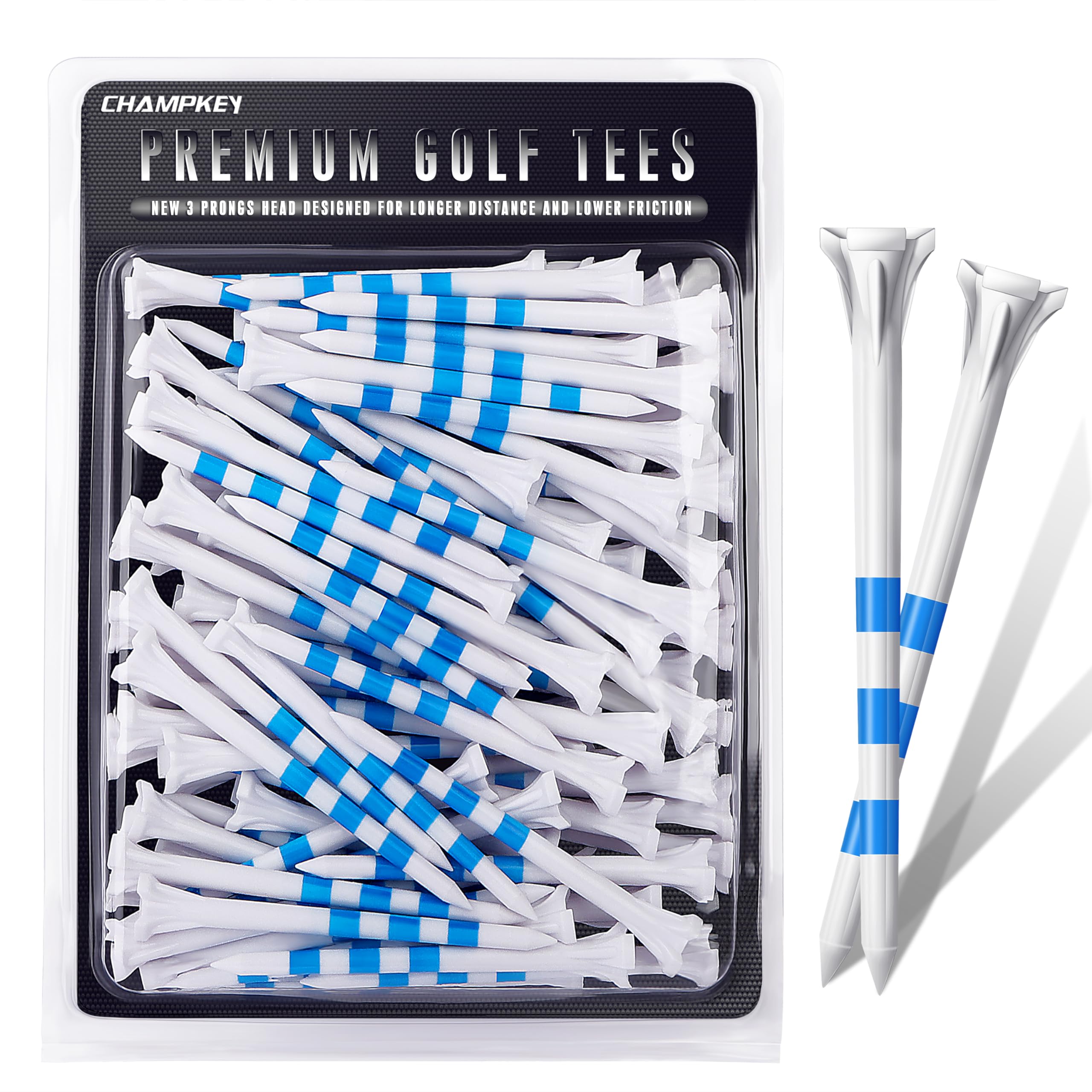 CHAMPKEY Premium 3-Prongs Golf Tees, 83mm & 70mm (3-1/4" & 2-3/4"), 50/100 Pack