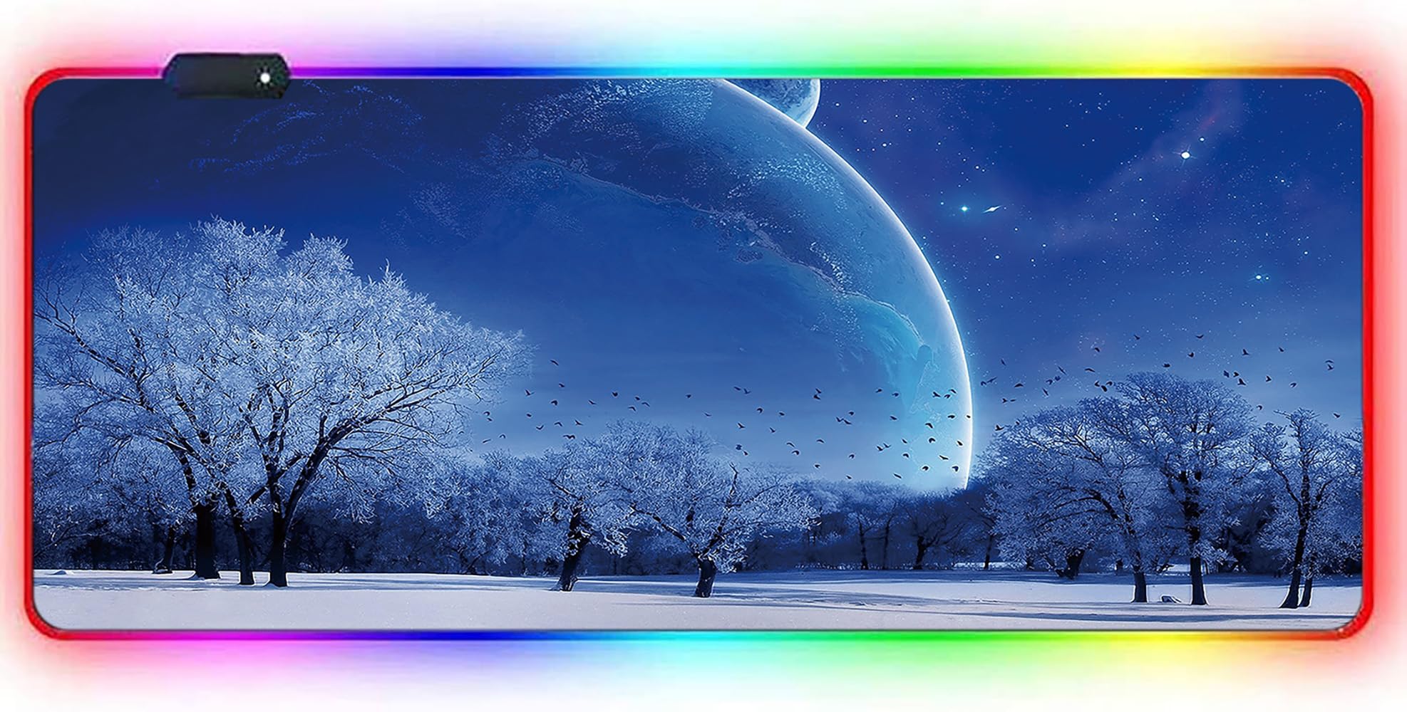 RGB XXL Gaming Mouse Mat - 900 x 400 - LED 7 Colours - 4 Light Effects - Adjustable Non-Slip Washable - for PC Desktop and Laptop Futuristic Modern C07