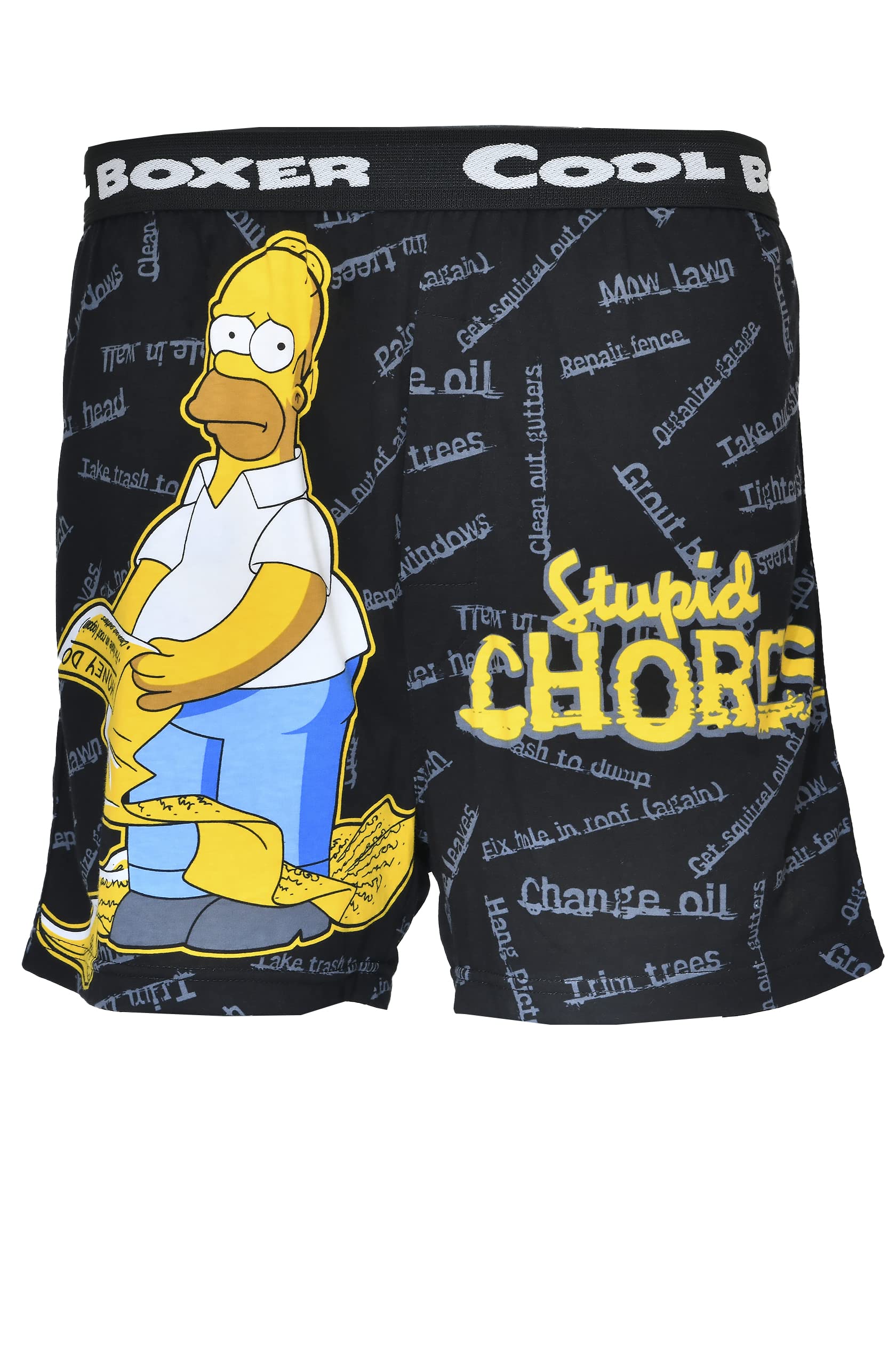 LA LINGERIE Black Simpson Stupid Chores Cool Cartoon Printed Boxers for Mens, Lightweight, Funny Print Menswear Innerwear with Soft Elastic Waistband-XL