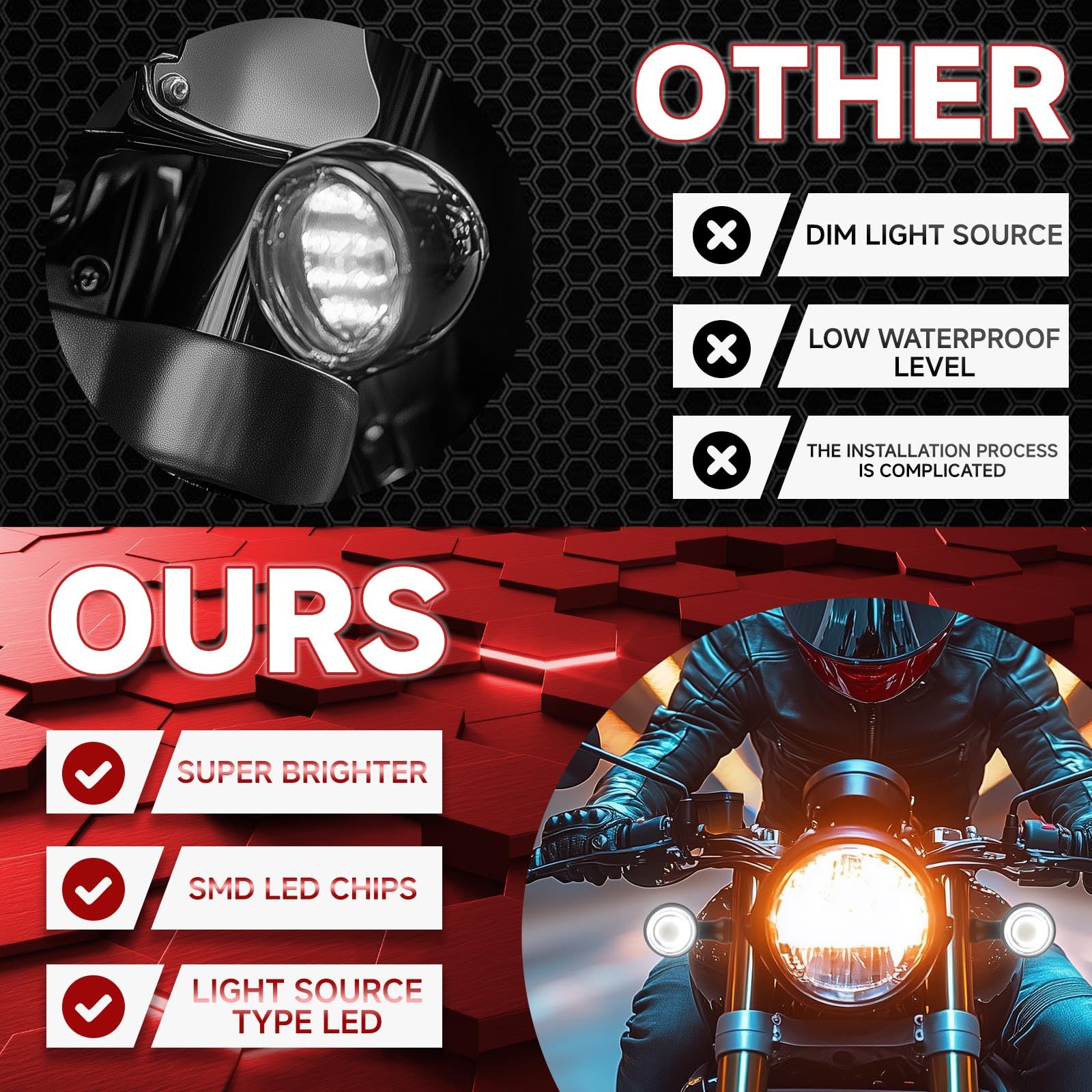 DREAMIZER LED Frecce Moto, CNC Indicatore 12V Universale per Scooter, Ambra & Bianca Luce Compatibile con Harley Honda Kawasaki Suzuki Triumph Yamaha, 2 Pezzi