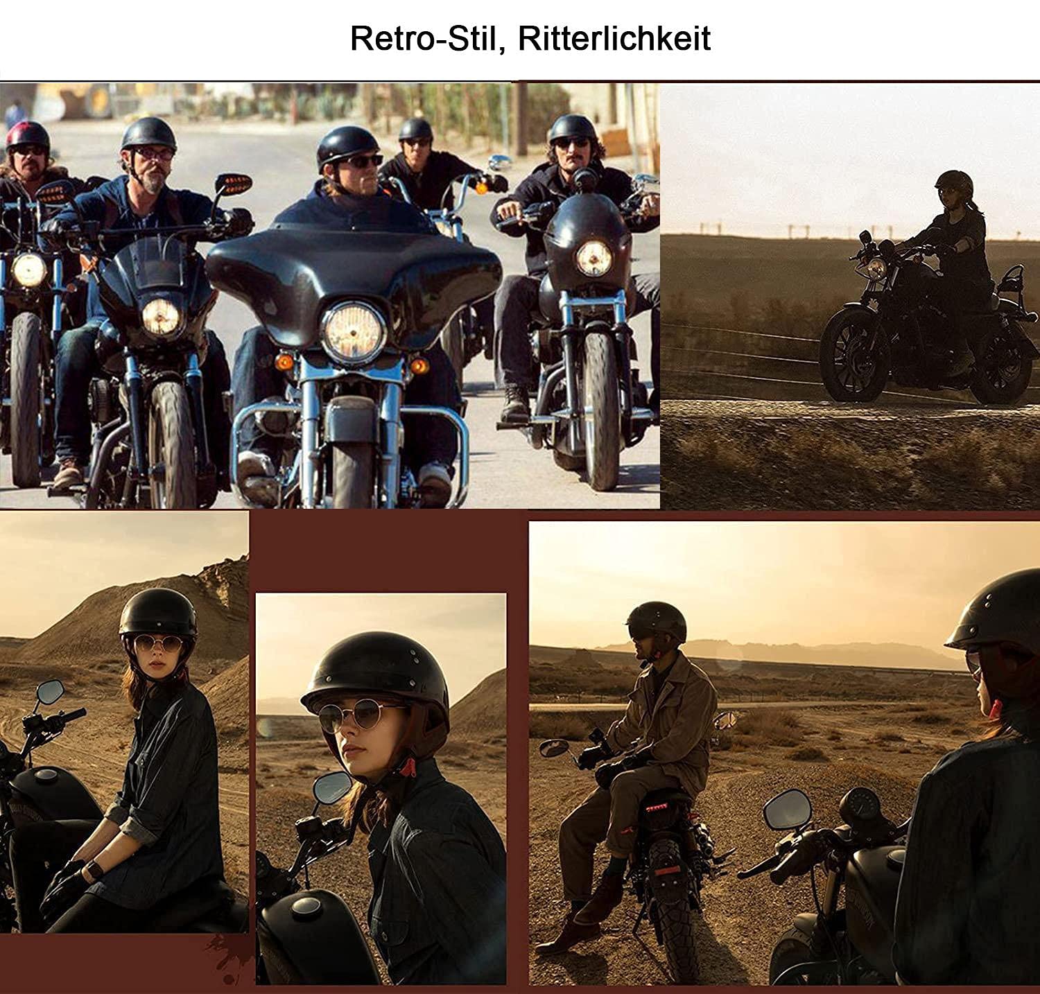 Halbhelm Motorradhelm Herren Damen Retro ECE Zertifizierung Motorrad Halbschale Mofa Helm Jethelm Halbschalenhelm Jet Helmet Motorcycl Chopper Scooter Helm Sturzhelm Mit Visier,I-(2XL/63-64CM)
