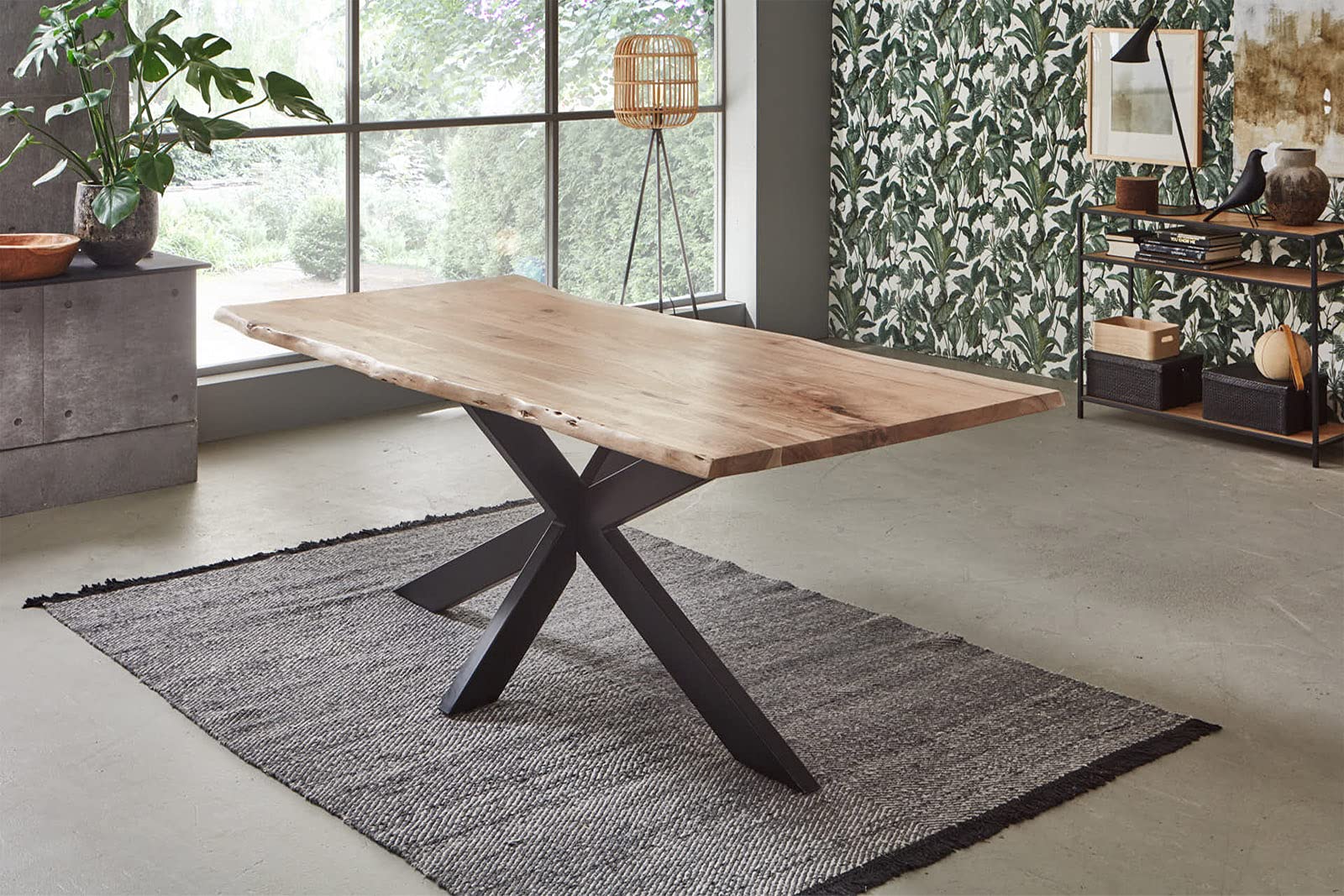 SAM Esstisch Salerno 180x90 cm Akazie Natur Baumkante Spider schwarz