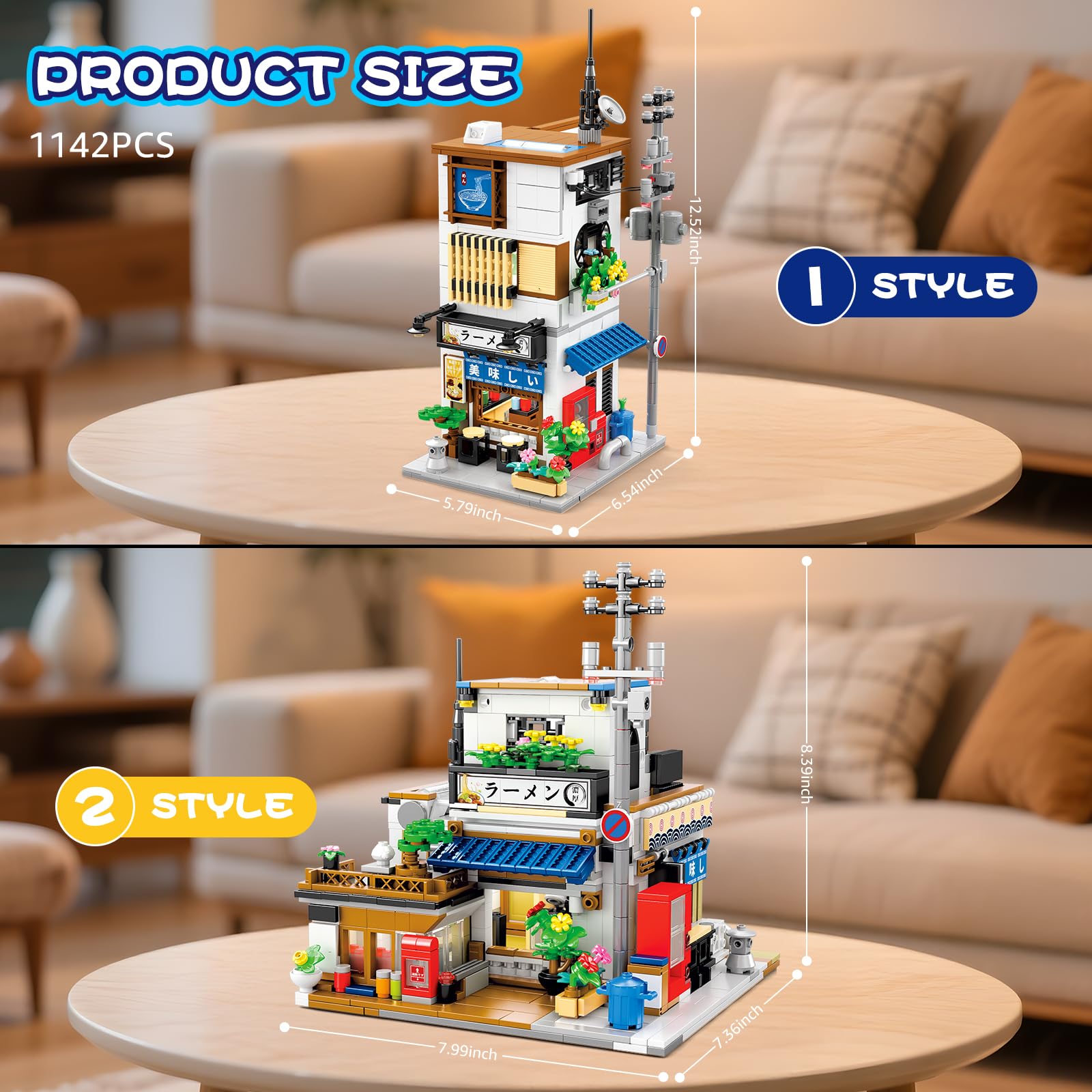 Reobrix Japanese Building Toys with Light, 2 in 1 Ramen Shop City Display Model Home Decor - Image 4