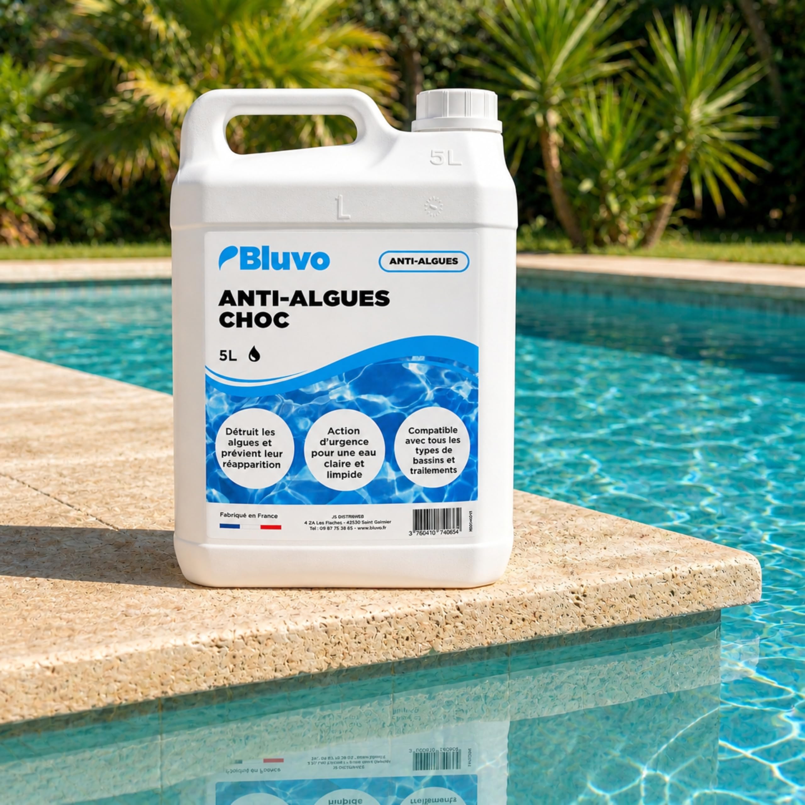 Algicide Anti-Algues Choc Piscine 5L | Rattrapage Eau Verte & Eaux Troubles | Double Action Préventive & Curative | Stop Algues pour Piscine et Spa
