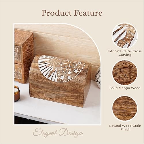 Miniatura 4 de Ajuny Caja de almacenamiento de joyas decorativa hecha a mano con tallas de sol, multiusos, caja de recuerdos, organizador de regalos