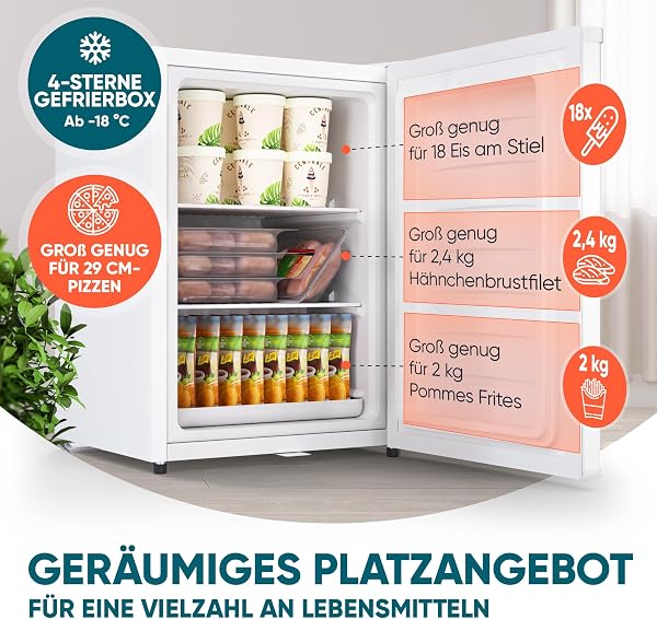 Stillstern Mini Gefrierschrank (42L) -18°C, Eiswürfelschale, Schloss, Türanschlag wechselbar, 4-Sterne Tiefkühlschrank für Camping/Büro Gefriertruhe Klein Gefrierschrank Klein Tiefkühltruhe Weiß - 3