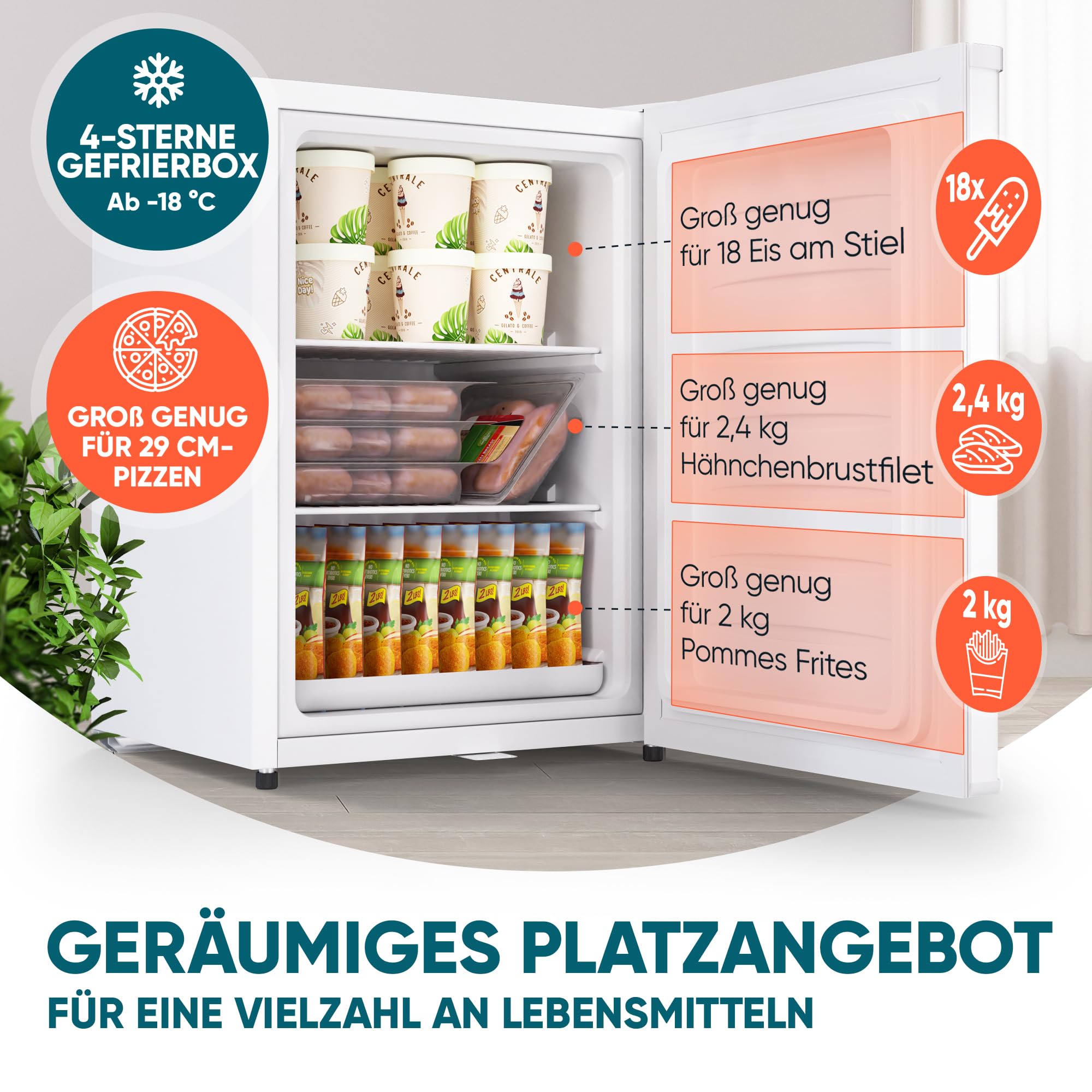 Stillstern Mini Gefrierschrank 42L -18°C 4-Sterne Tiefkühlschrank Weiß
