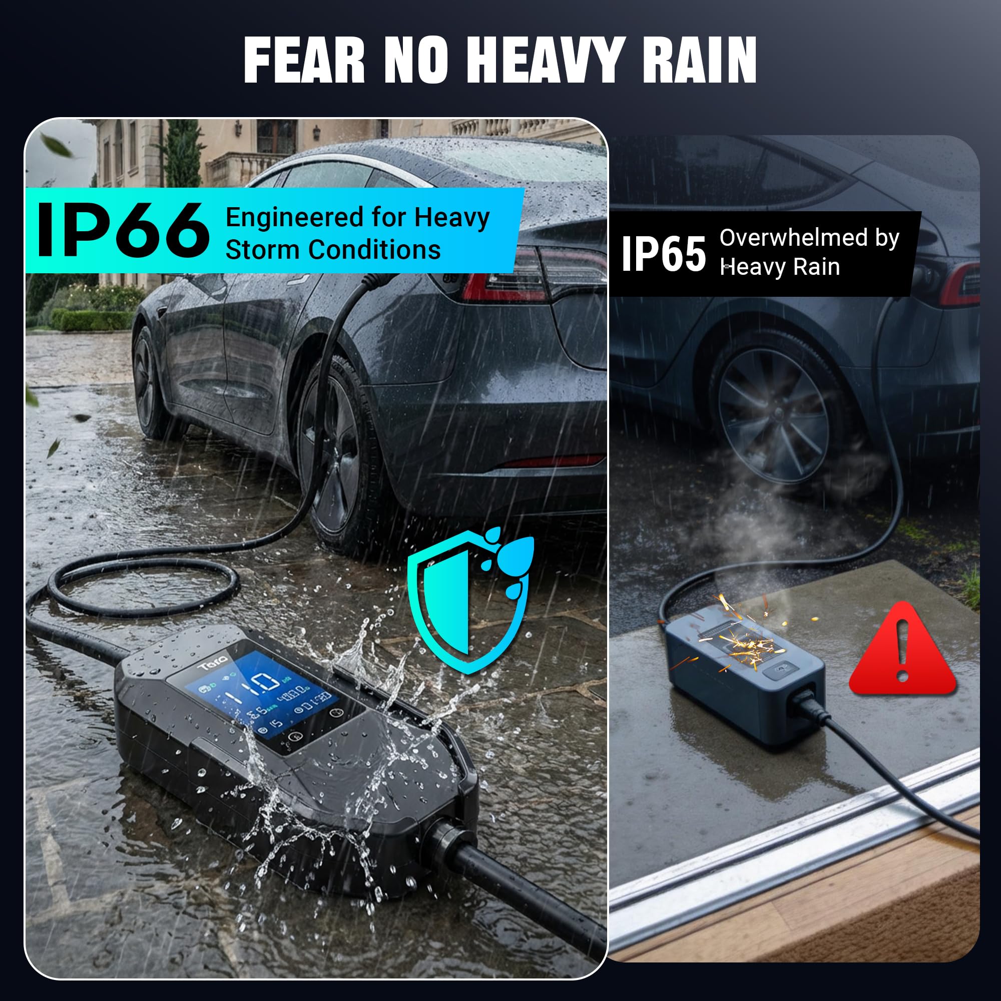Tera Mobile Wallbox EV Ladegerät Ladestation : 11kW CEE 16A auf Typ 2 IP66 3-Phasig 7.5m 2,8” Steuerbarer Digitalanzeige für Model Y/3, ID.3/4/5, MG4, EX30, e-up, e-tron, Zoe und Andere EV P06