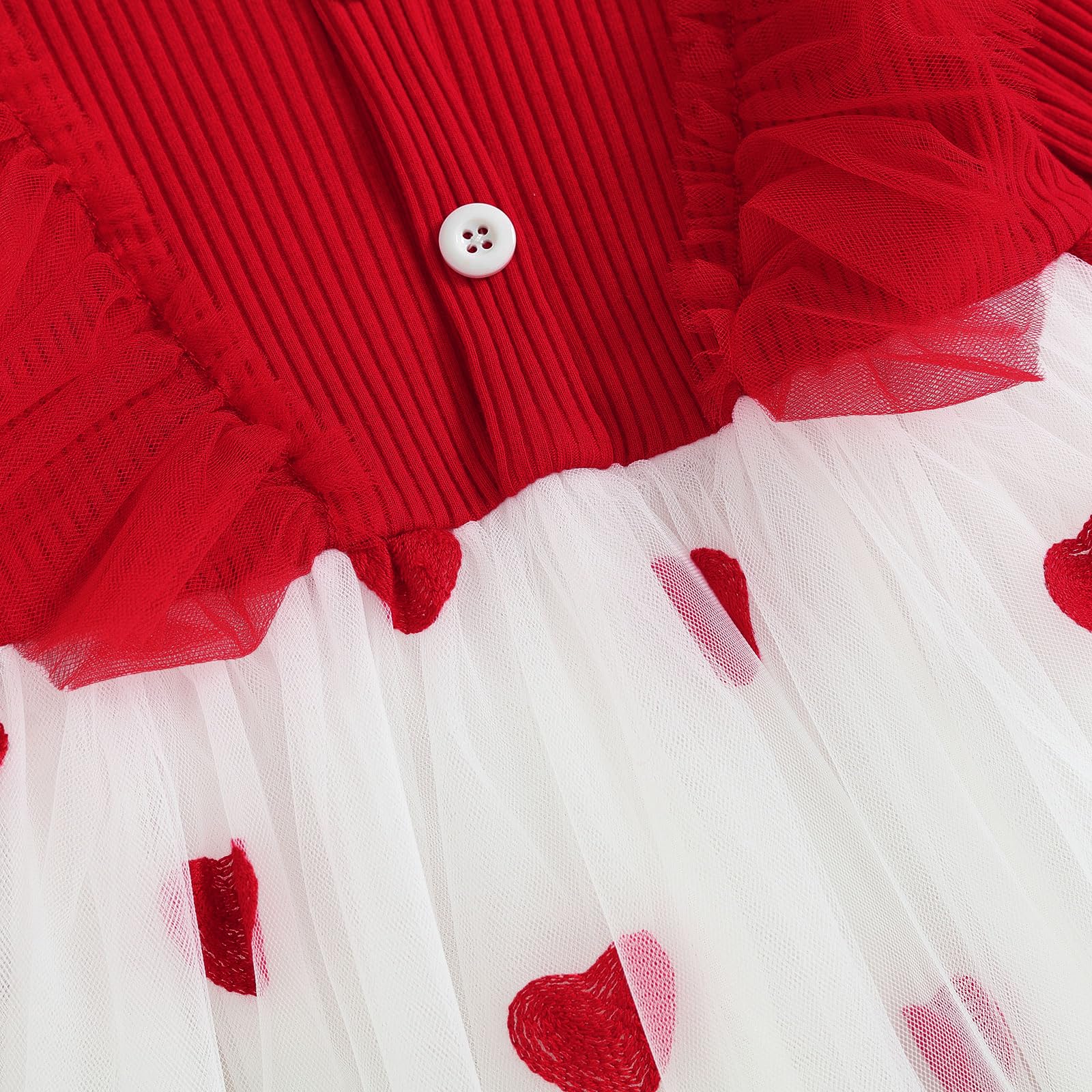 Vestito da bambina per San Valentino, lavorato a maglia, con volant, a maniche lunghe, in tulle, con gonna a tutù, per primavera e autunno