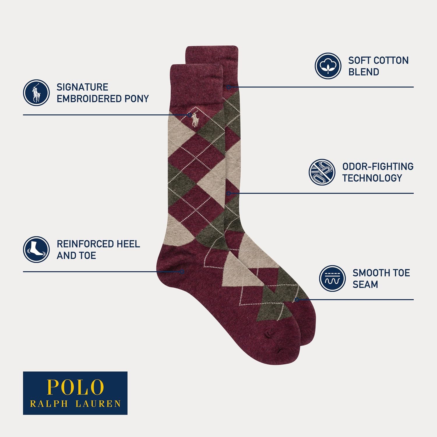 Polo Ralph Lauren Men's Argyle Pattern Dress Crew Socks (3 Pairs)