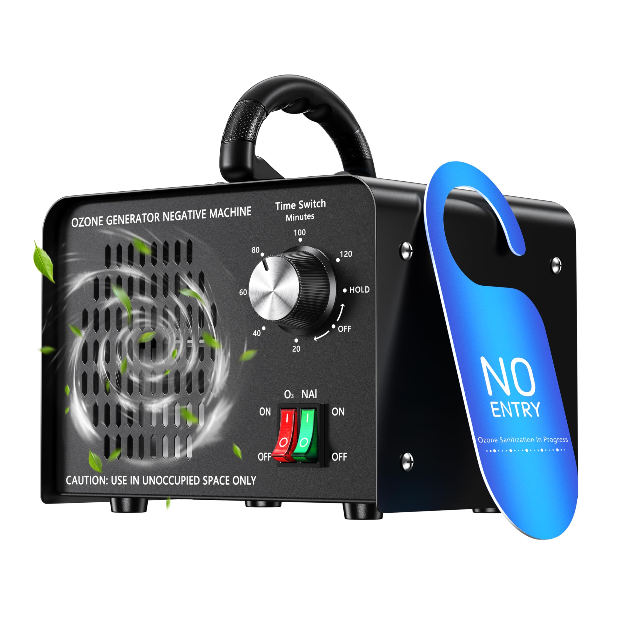 Ozongenerator 100000 mg/h,Ozongerät mit negativen Ionen und 120M-Timer,ozon luftreiniger zur Geruchsbeseitigung für Auto,Zuhause,Haustiere,Rauch,gewerbliche/industrielle Nutzung/Anwendbar 600m²-Black