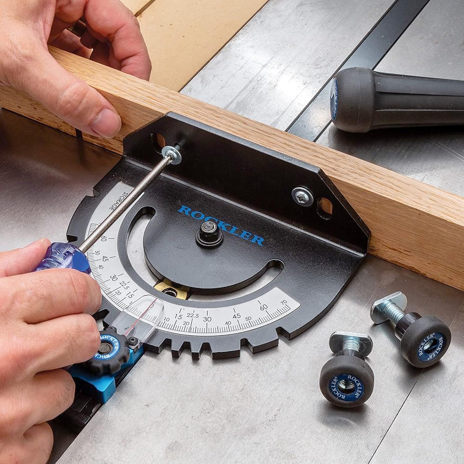 Rockler Precision Miter Gauge - Router Accessories w/Knobs & T-Bolts for Tool-Free Mounting - 0° to 70° Woodworking Tools and Accessories - Precise & Easy to Grip Workshop Tools