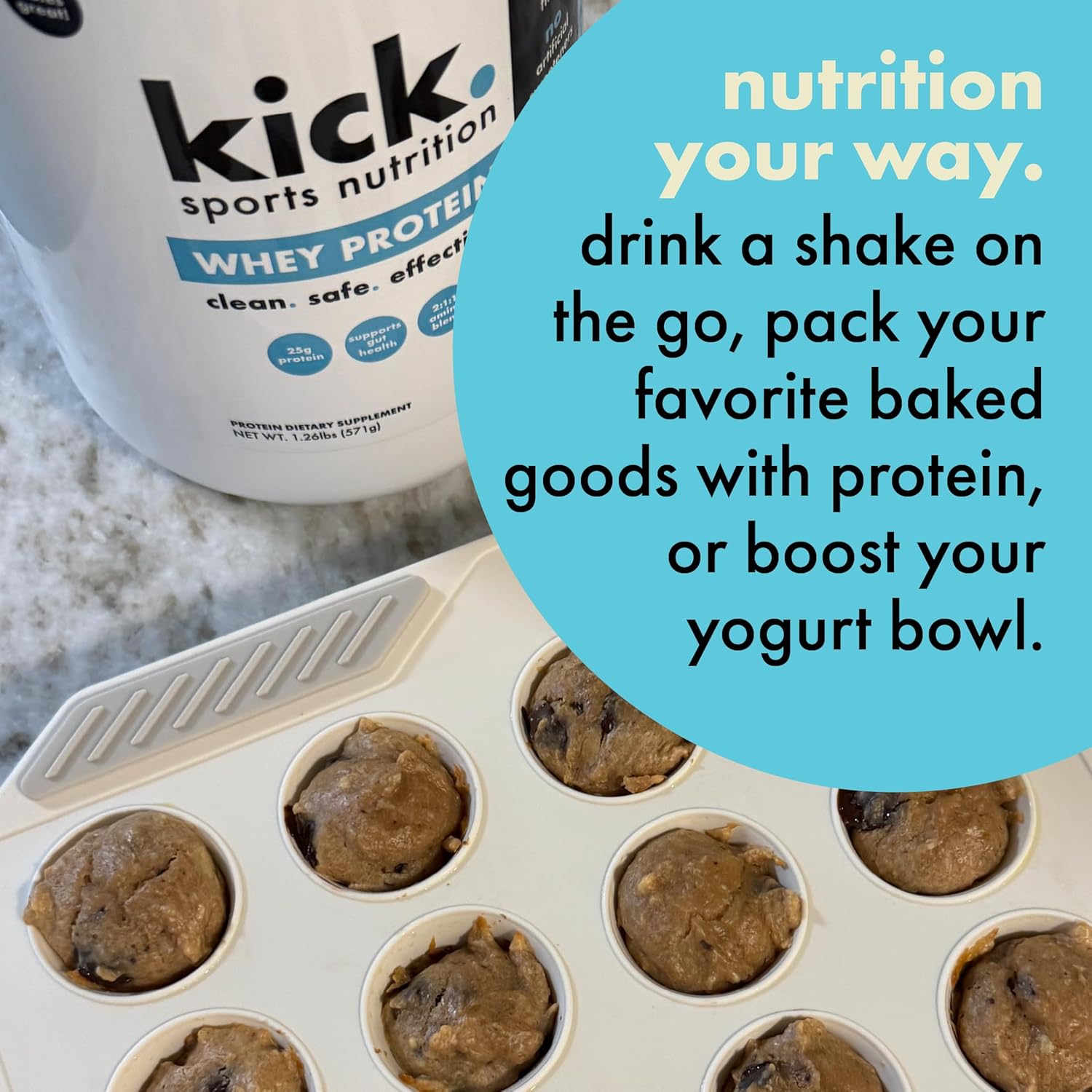 Kick Whey Protein Powder, Vanilla Flavor, 25 G Protein, Gluten Free Workout Supplement With Amino Acids to Support Fitness Goals & Digestive Wellness, No Added Sugar, No Artificial Flavor, 16 Servings - Image 5