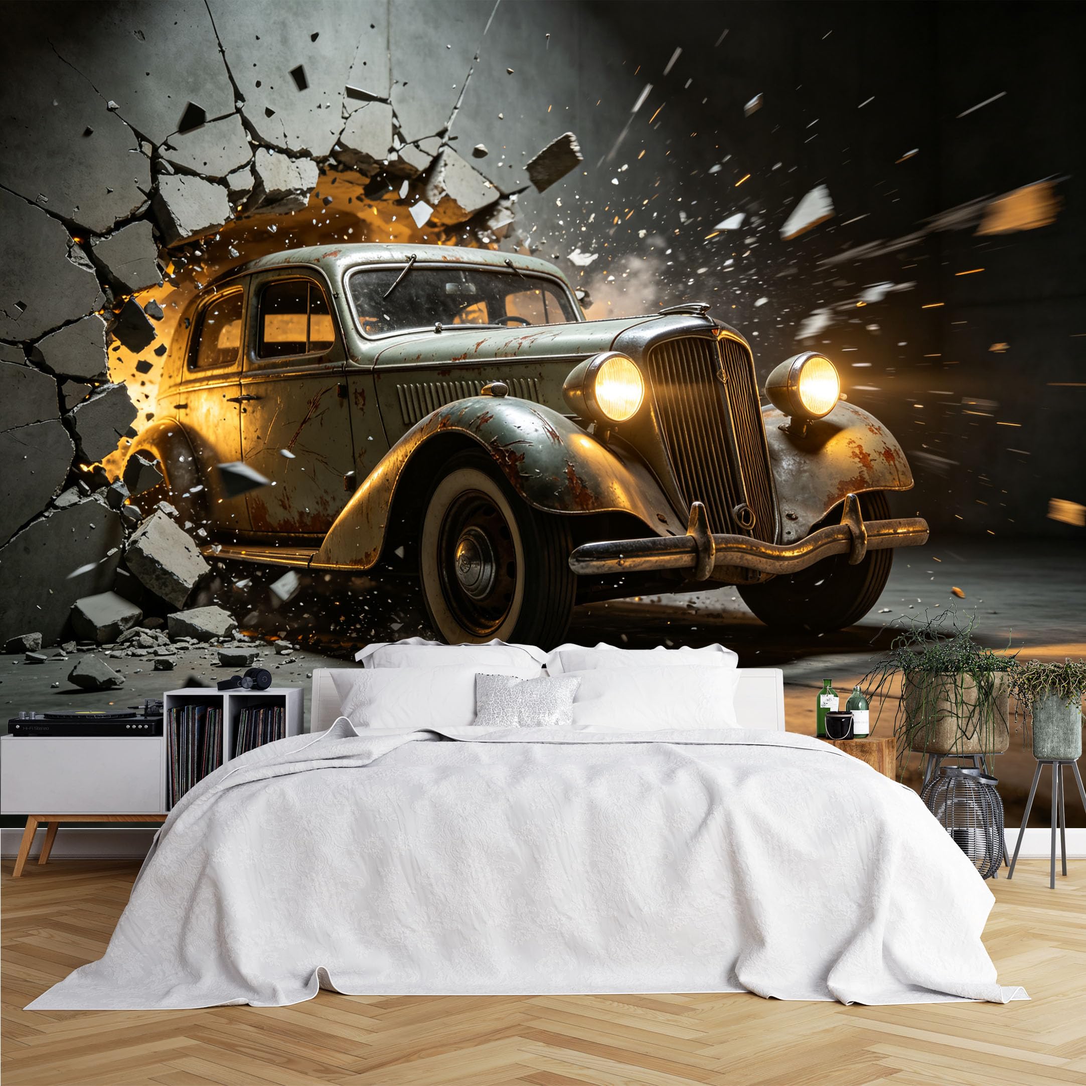 Lcythiazole Ch260615024 Custom Size Wall Murals Vintage Car Breaking Wall Scene Wall Murals Large Photo Wallpaper Self-Adhesive Removable Wallpaper For Garage Game Room