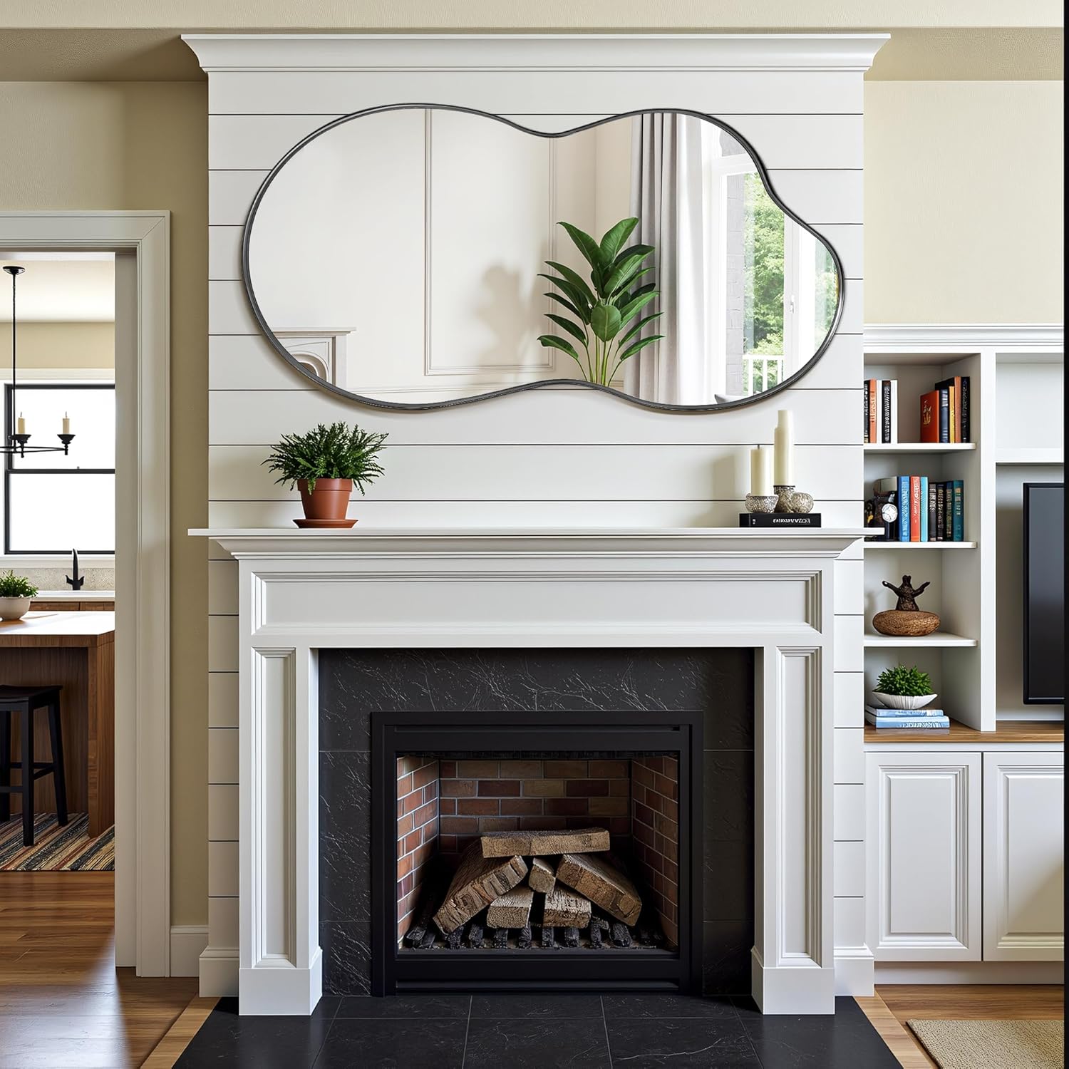 Suidia Irregular Wall Mirror, 55"x28" Bathroom Mirror Asymmetrical Mirrors Artistic Mirrors Decorative for Living Room Bedroom Bathroom Hallway Entryway, Black, Cloud Style