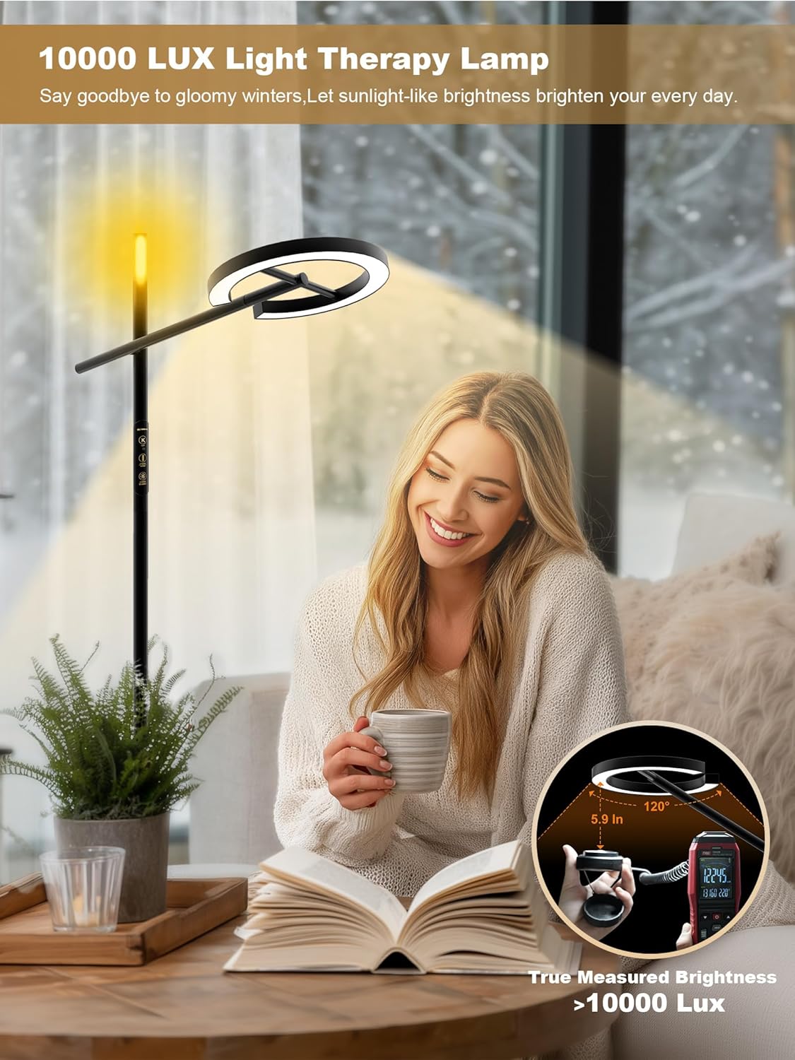 GLOWRIUM Smart Light Therapy Lamp, 10000 Lux UV-Free Sun Lamp, 2700-6500K Floor Lamp Therapy Light, Stepless Dimmable Energy Sunlight with App & Remote, Timer, Cozy Light Settings for Winding Down