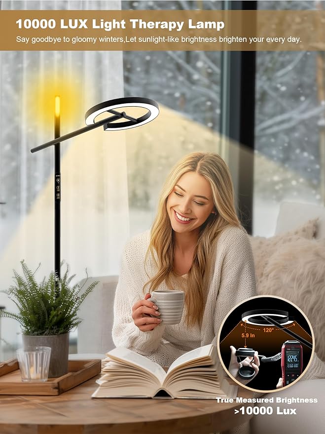 GLOWRIUM GLOWRIUM Smart Light Therapy Lamp, 10000 Lux UV-Free Sun Lamp, 2700-6500K Floor Lamp Therapy Light, Stepless Dimmable Energy Sunlight with App & Remote, Timer, Cozy Light Settings for Winding Down photo 2
