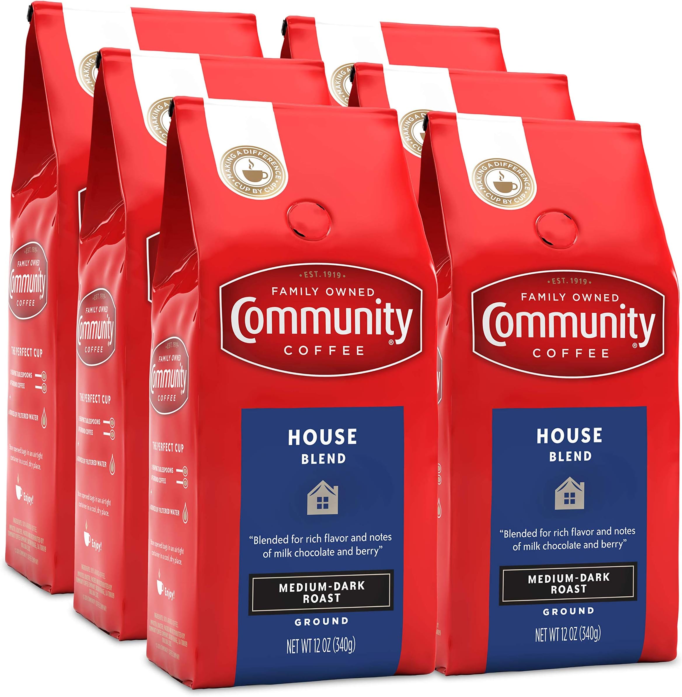 House Blend, 72 Ounces Ground Coffee, Medium Dark Roast, 12 Ounce Bag (Pack of 6)