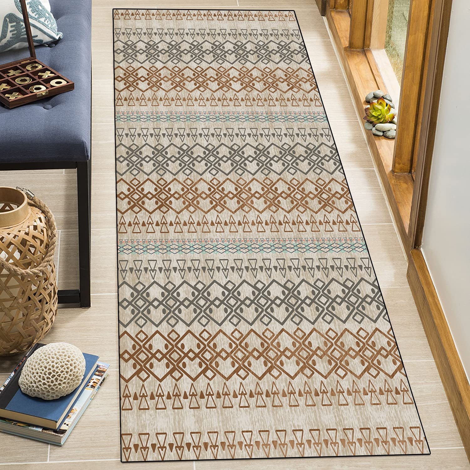 ZDYHMrj Tapijtloper voor gang, Marokko, antislip, 50 x 200 cm, gang, wasbaar, modern, geometrisch, keuken, slaapkamer, woonkamer, loper, tapijt, breedte 40 cm, 50 cm, 60 cm, 70 cm, 80 cm, 90 cm, 100