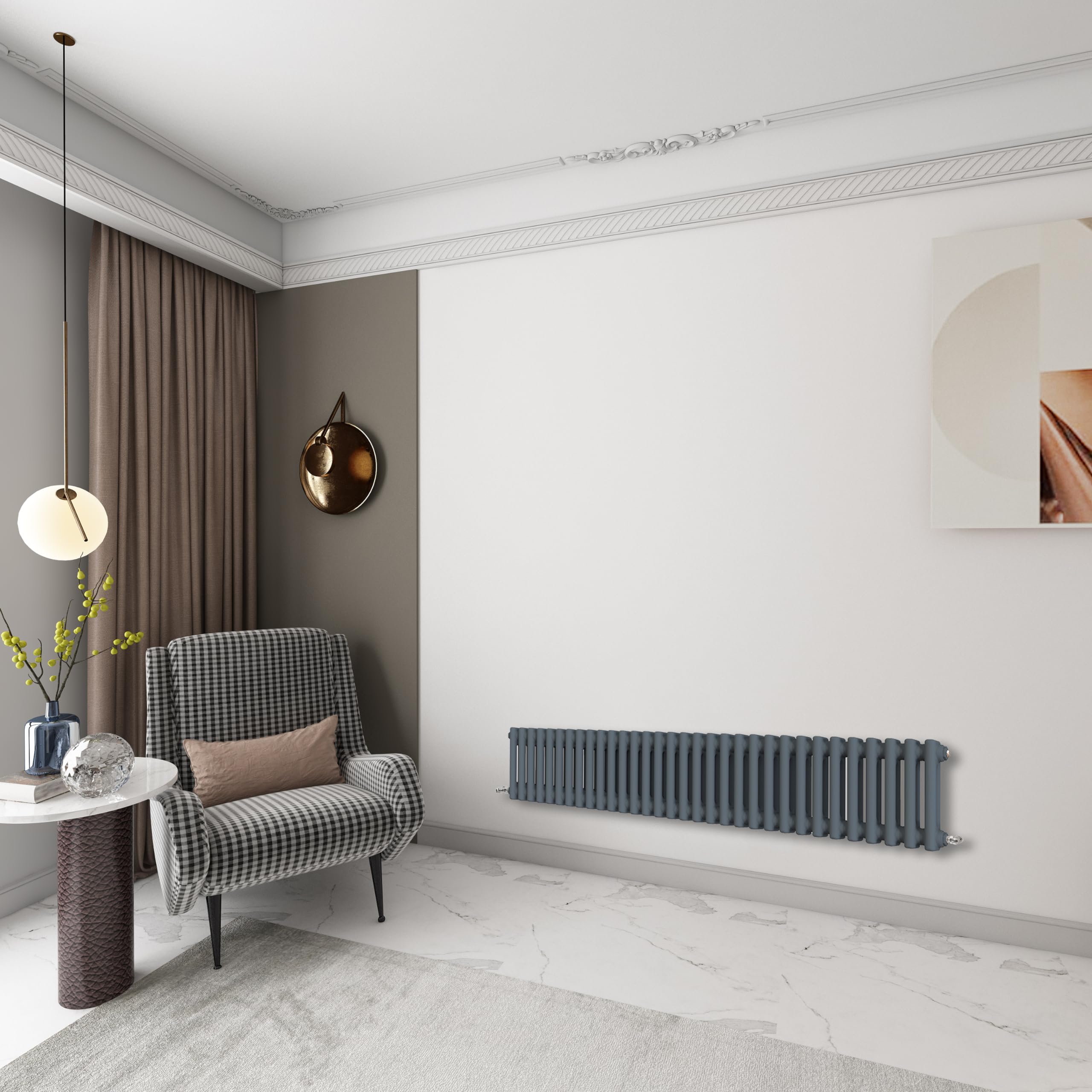 Huibathroom Anthracite 300X1460mm Cast Iron Horizontal Double Column Traditional Central Heating Radiators