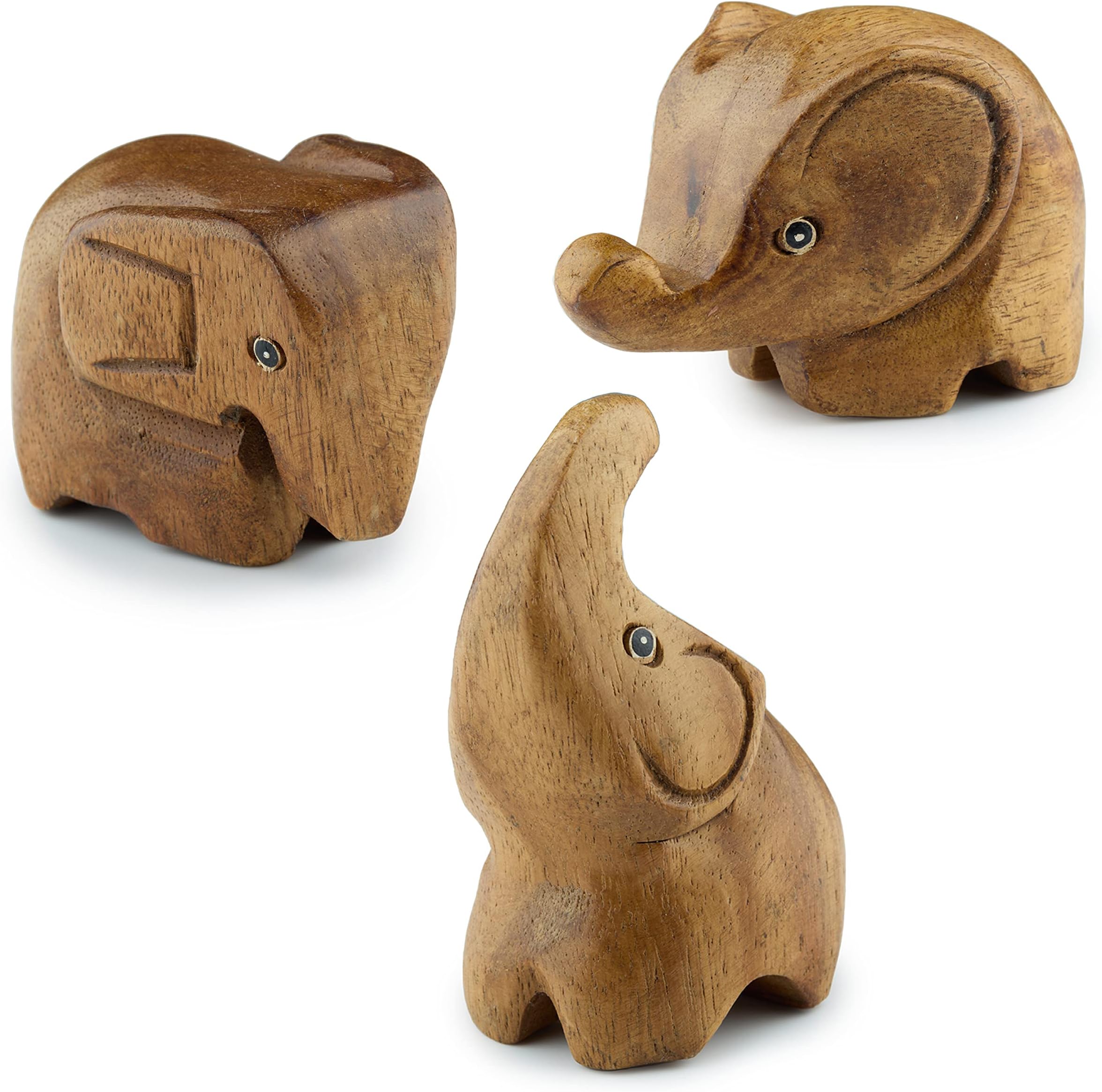 Tapeera 3 Elephant Figurines Centerpiece - Cute Decor and Gifts for Women - Wood Statue Home Sculpture - Bathroom and Office Decorations