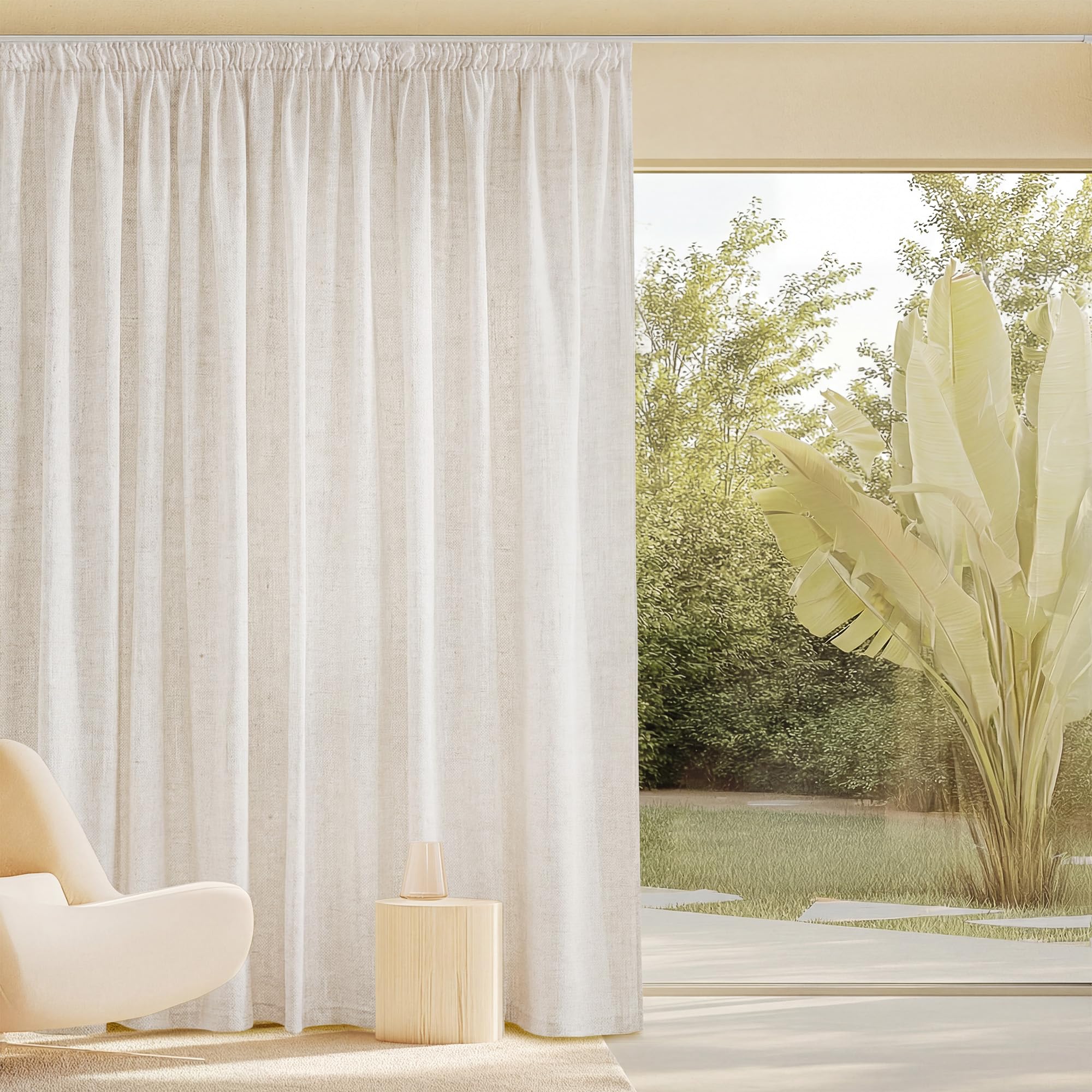 Pony Dance Vorhang Leinenoptik Halbtransparent - 2 Stücke Landhaus Gardine mit Ösen für Wohnzimmer & Schlafzimmer Fenster Vorhänge im Landhausstil Vorhang Boho Style