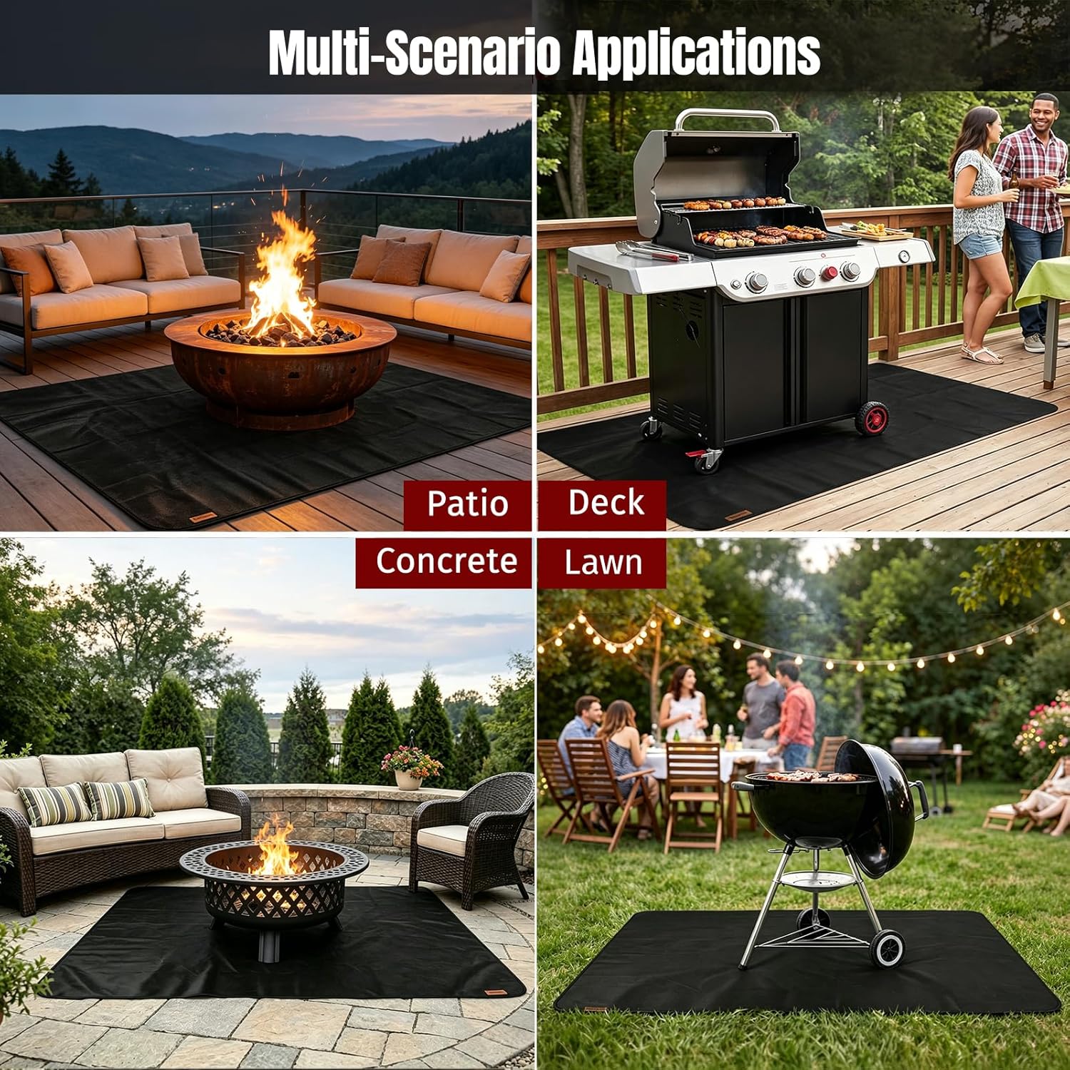 SHINESTAR 79×52 Inch Under Grill Mat for Outdoor Grill Deck Protector, Heavy Duty Fireproof & Waterproof BBQ Grill Mat, Non-Slip Fire Resistant Mat for Blackstone, for Weber, Fire Pit and Fireplace