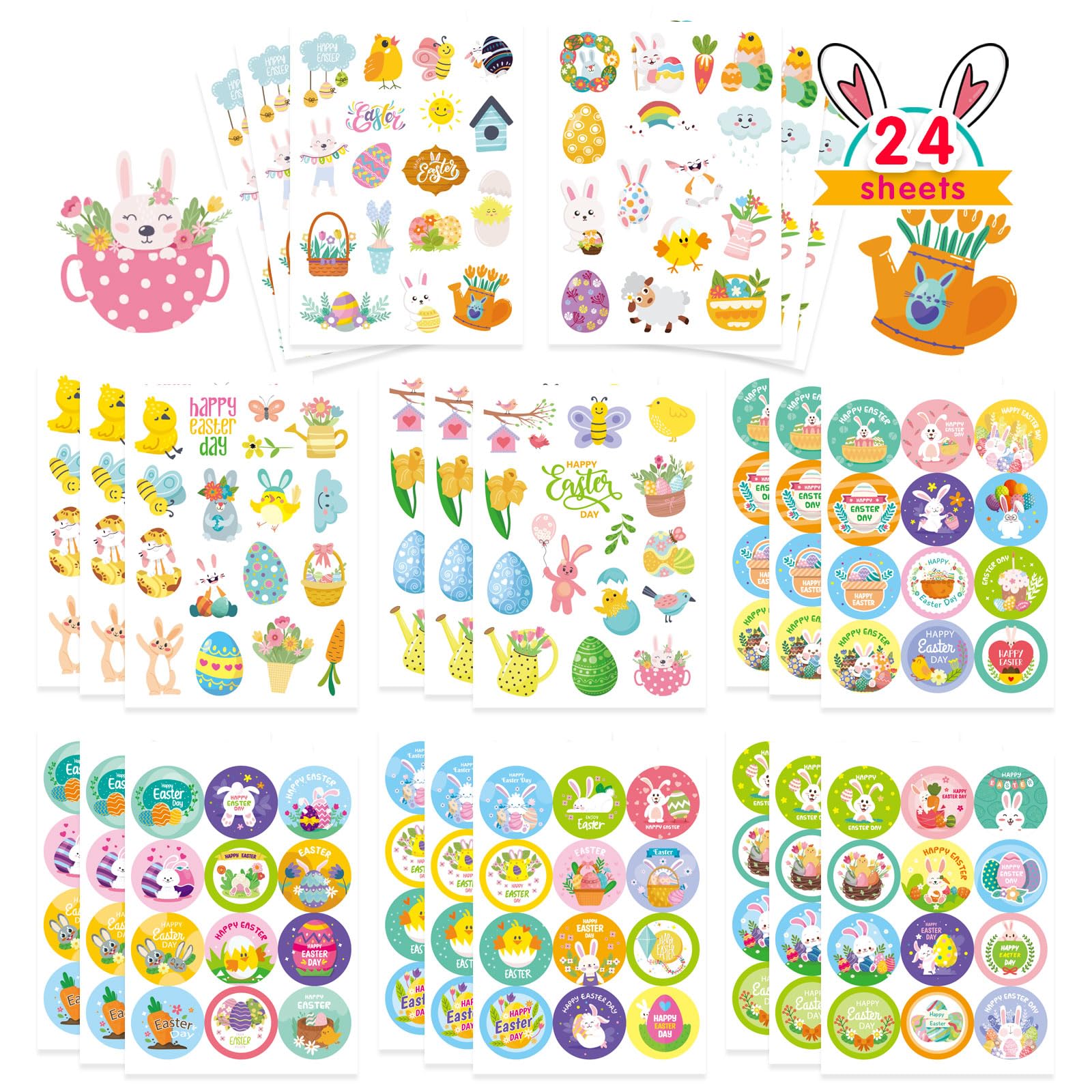 DUJAA 336 PCS Easter Stickers for Kids - Easter Theme Stickers Easter Egg Bunny Stickers Happy Easter Stickers for Envelop Seals Scrapbooking Easter Stickers Bulk for Kids Easter Party Supplies