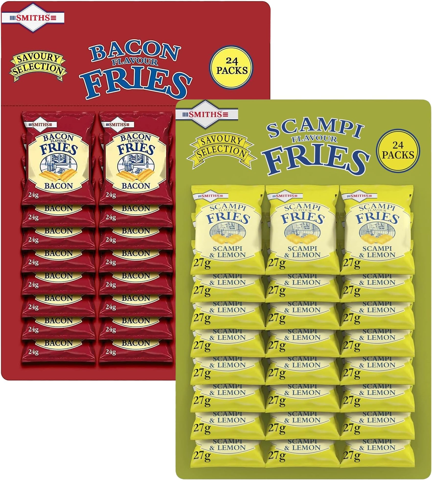 Smiths Savoury Snacks Pub Card Bundle Scampi Fries 24 x 27g and Bacon Fries 24 x 24g Pubcard Mix Pack (48 Bags Total)
