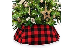 Christmas Tree Collar Red Velvet Foldable Buffalo Plaid Tree Skirt Tree Ring
