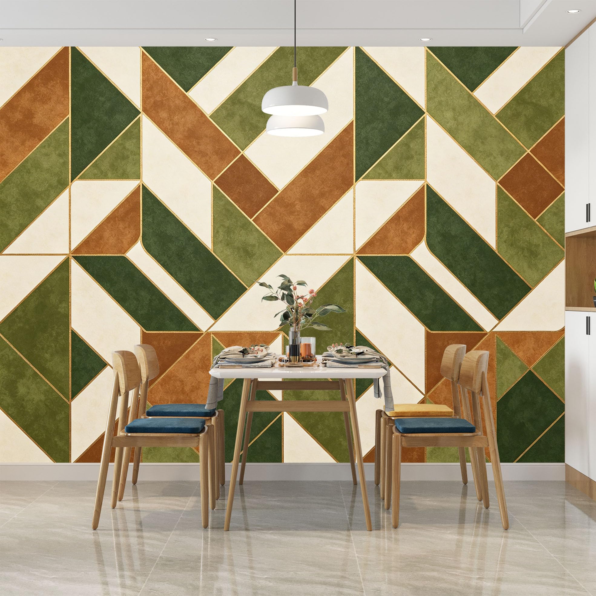 Genérico Papel Pintado Geométrico Verde Nórdico Sencillo, Autoadhesivo, De Gran Gramaje, Estilo Bohemio, Para Dormitorio, Sala De Estar Y Decoración Del Hogar. 260 Cm (Alto) X 420 Cm (Ancho).