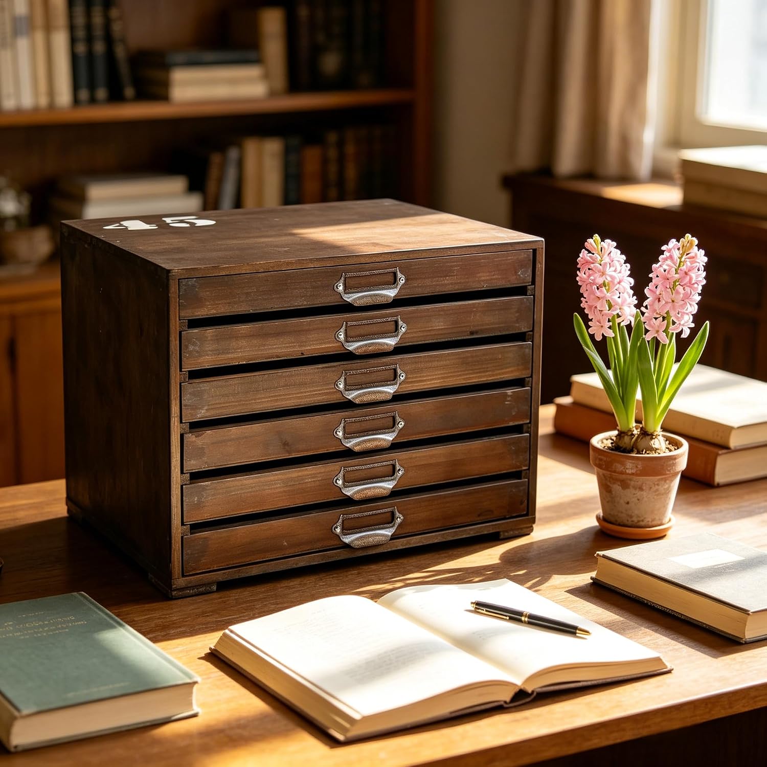 Wooden Desktop Organizer Cabinet with 6-Drawer Rustic Wood Shelf Drawer Antique Card Catalog Cabinet Distressed Decor Jewelry Cosmetics Craft Paper Storage Box for Home Office
