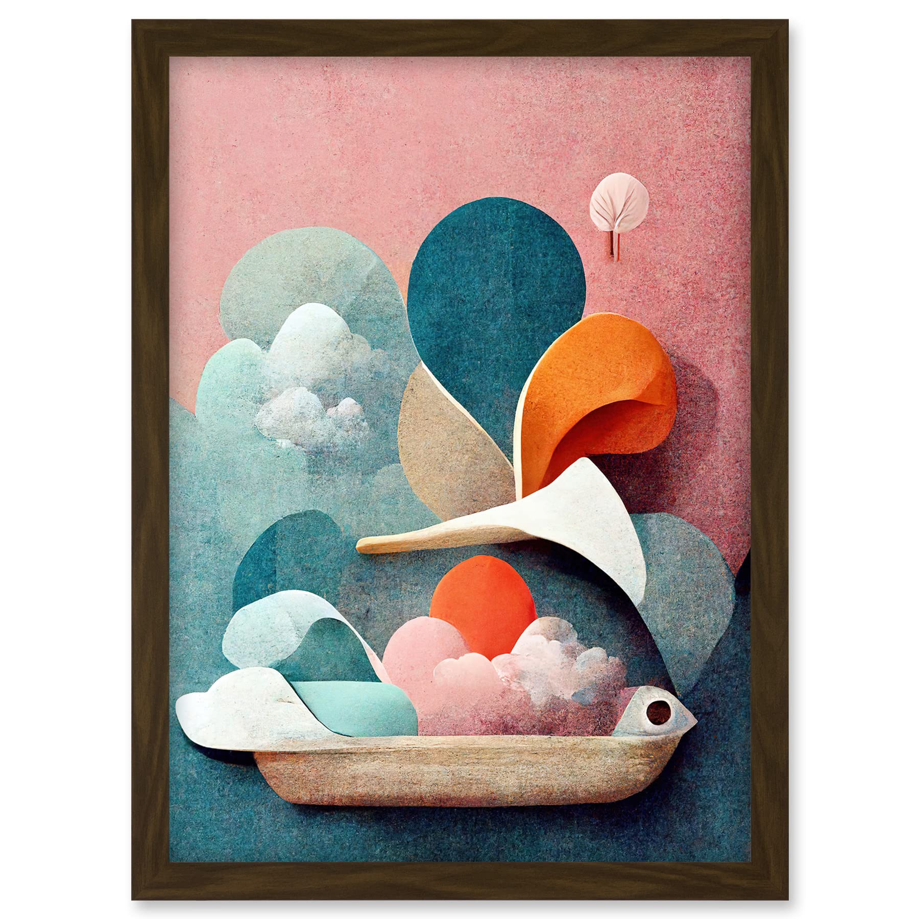 Doppelganger33 LTD Modern Boho Abstract Ship In Sky Clouds In Pastel Colours Toilet Artwork Framed A3 Wall Art Print