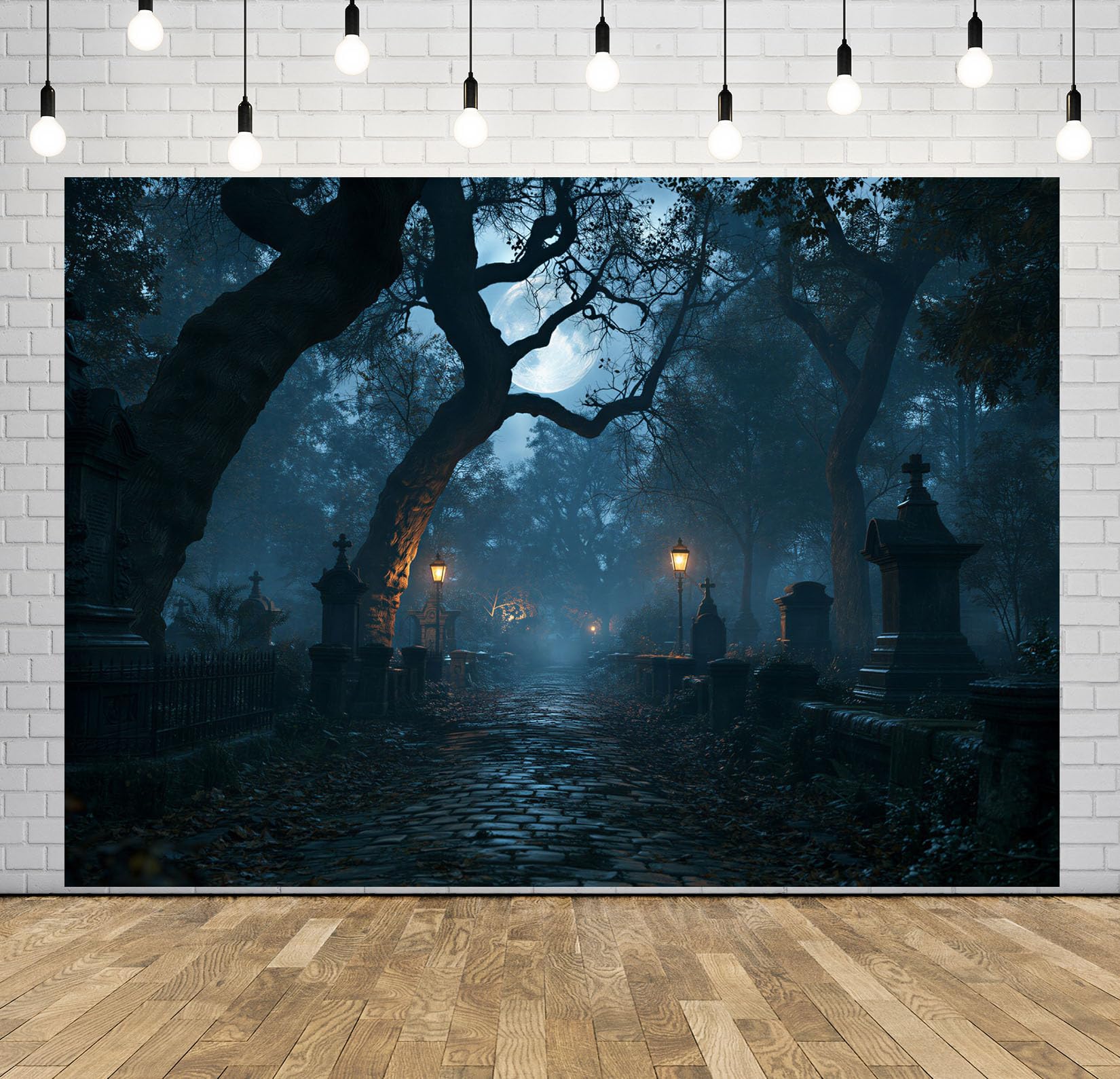 12x10FT (3.6x3m) Callejón Cementerio con Faroles Fondo Fotográfico