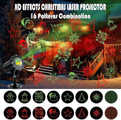 Miniatura 2 de Proyector de luces de Navidad más brillantes para exteriores, proyector de Navidad láser impermeable con control remoto, decoraciones de foco de