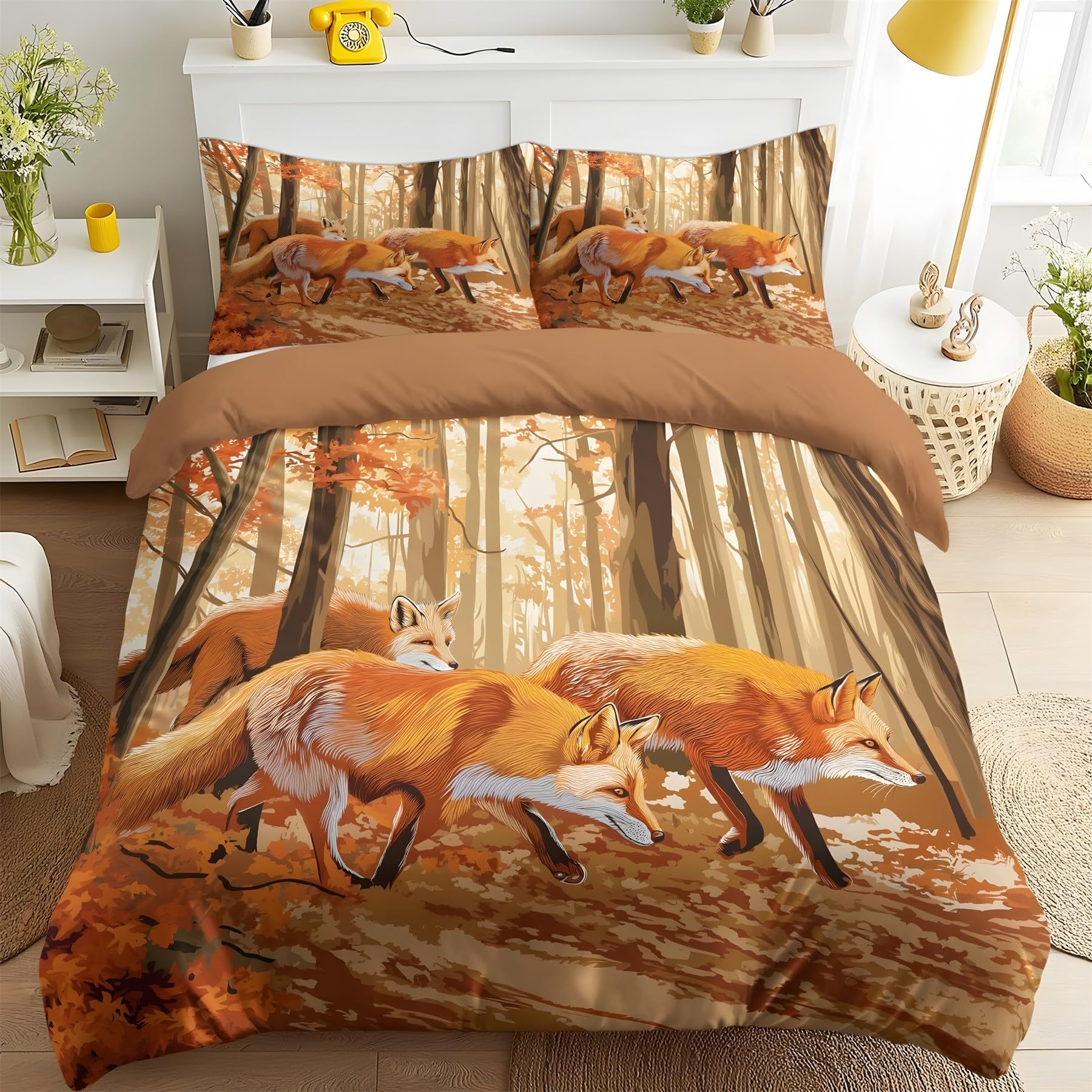 Housse de Couette 220x240 Renard en Microfibres avec 2 Taies d'Oreiller