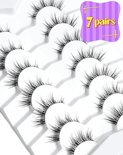 Miniatura 6 de Onlyall Pestañas naturales finas pestañas postizas de aspecto natural, pestañas postizas acampanadas, pestañas postizas suaves y esponjosas, 7 pares