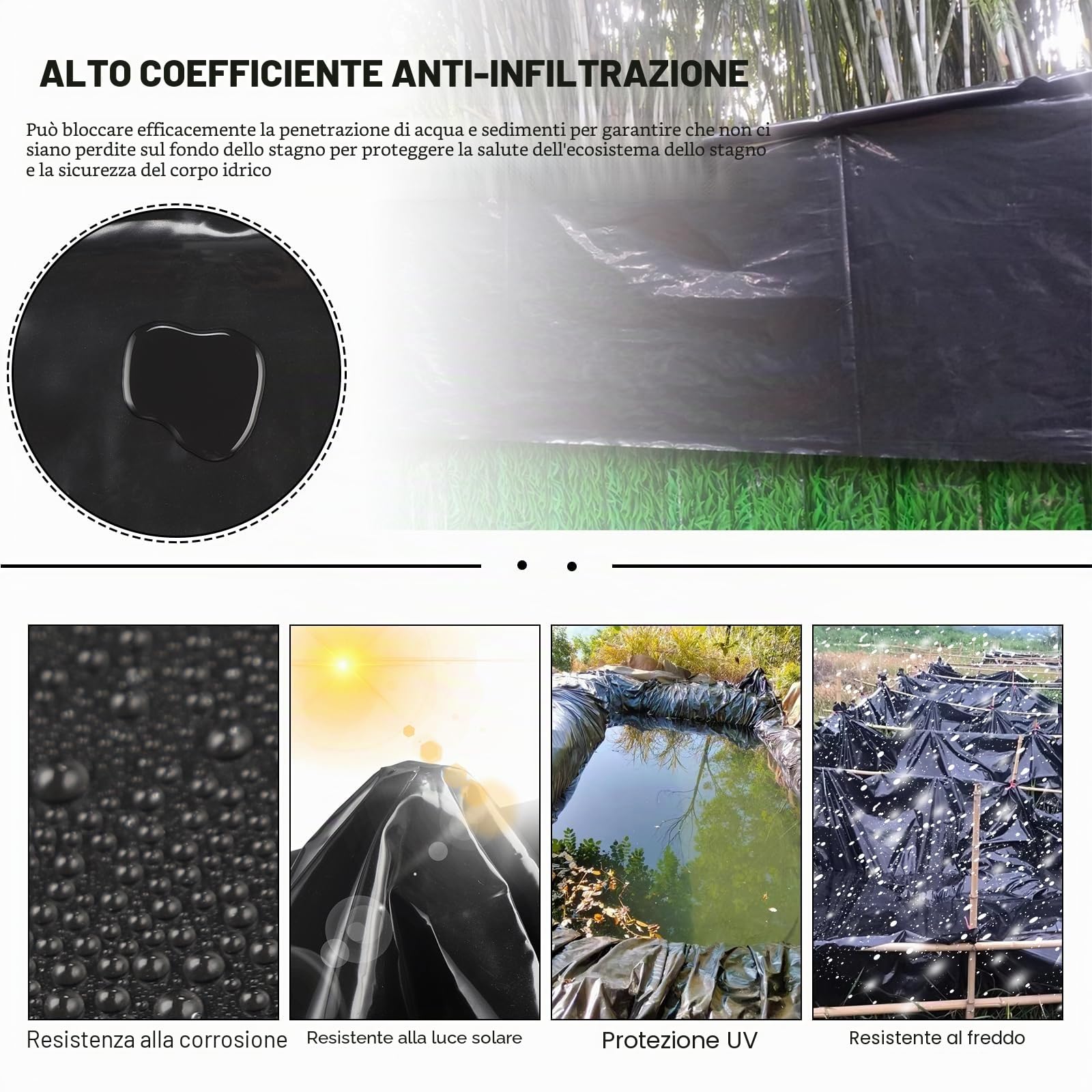 Fodera per laghetto impermeabile ad alta resistenza, ideale per laghetti di laghetti di loto, acquacoltura, fontane, in HDPE, resistente ai raggi UV, per giardino, fauna selvatica (3 x 4 m)