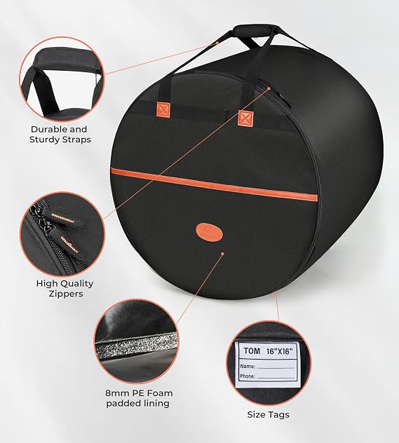 5-Piece Drum Bag Set for 10 Tom, 12 Tom, 14 Snare, 16 Floor, 22 Bass, Travel Drum Cases Thick Padding for Drumset Protection for Standard Kits, Vangoa