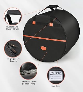 5-Piece Drum Bag Set for 10 Tom, 12 Tom, 14 Snare, 16 Floor, 22 Bass, Travel Drum Cases Thick Padding for Drumset Protection for Standard Kits, Vangoa