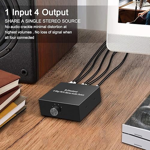 Miniatura 7 de Conmutador de audio bidireccional de canal de sonido LR estéreo de 4 vías, 1 en 4 salidas o 4 en 1, interruptor de audio de canal de sonido LR,