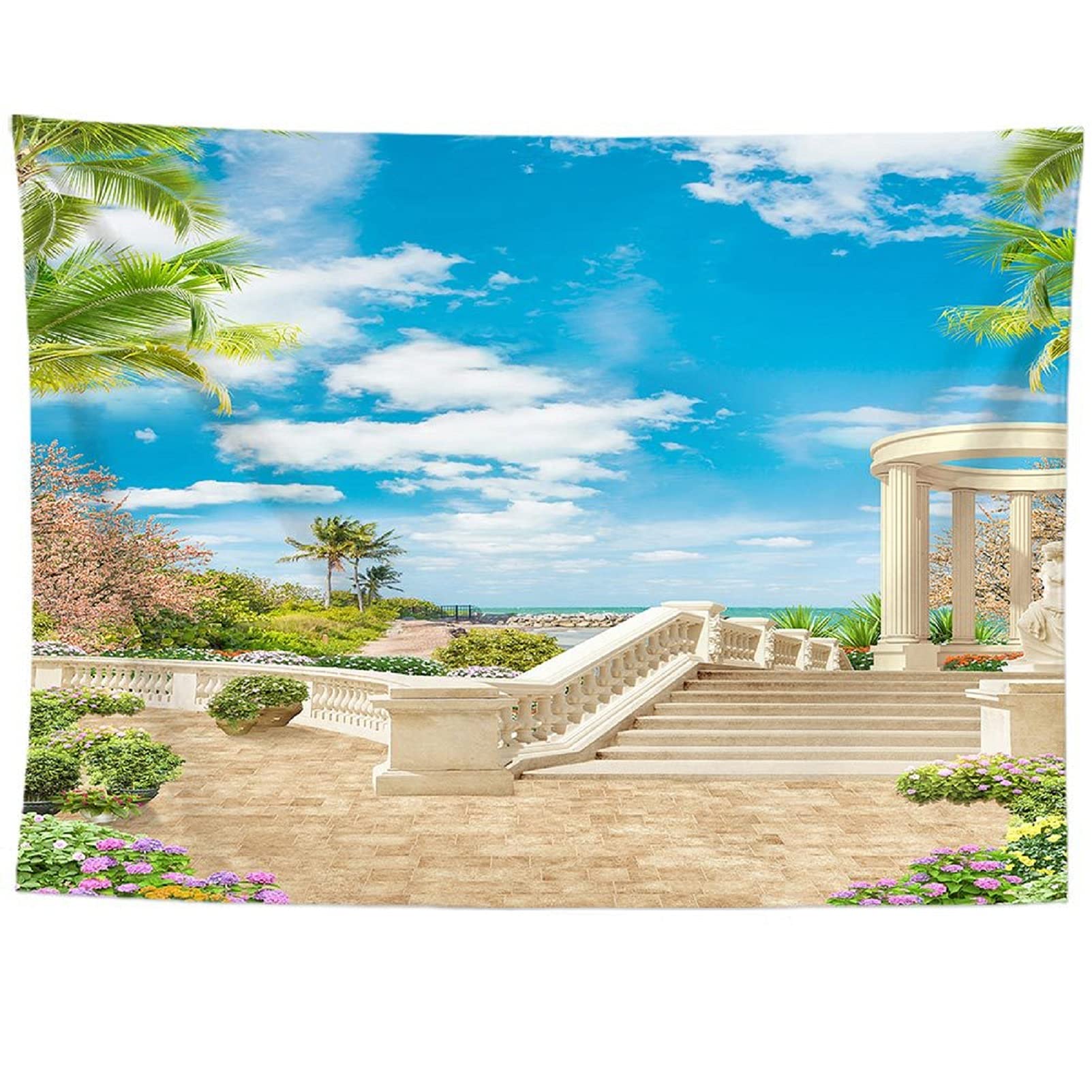 izielad Palace Garden Flowers Blue Sky Wall Hanging Tapestry for Bedroom Living Kids Girls Boys Room Dorm Accessories 180X230CM 70.8X90.5IN