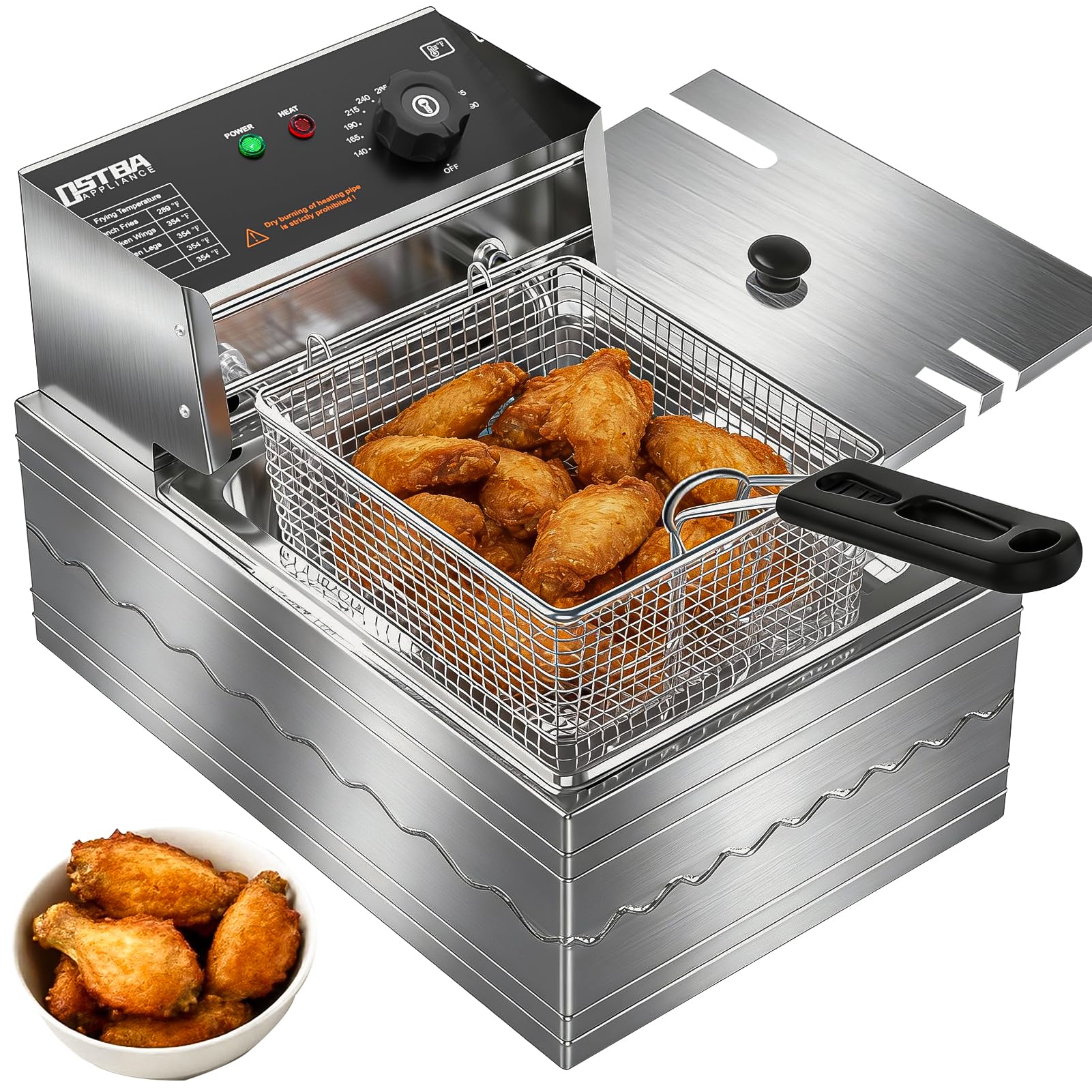 OSTBA 10.36QT Countertop Electric Deep Fryer with Basket, Stainless Steel