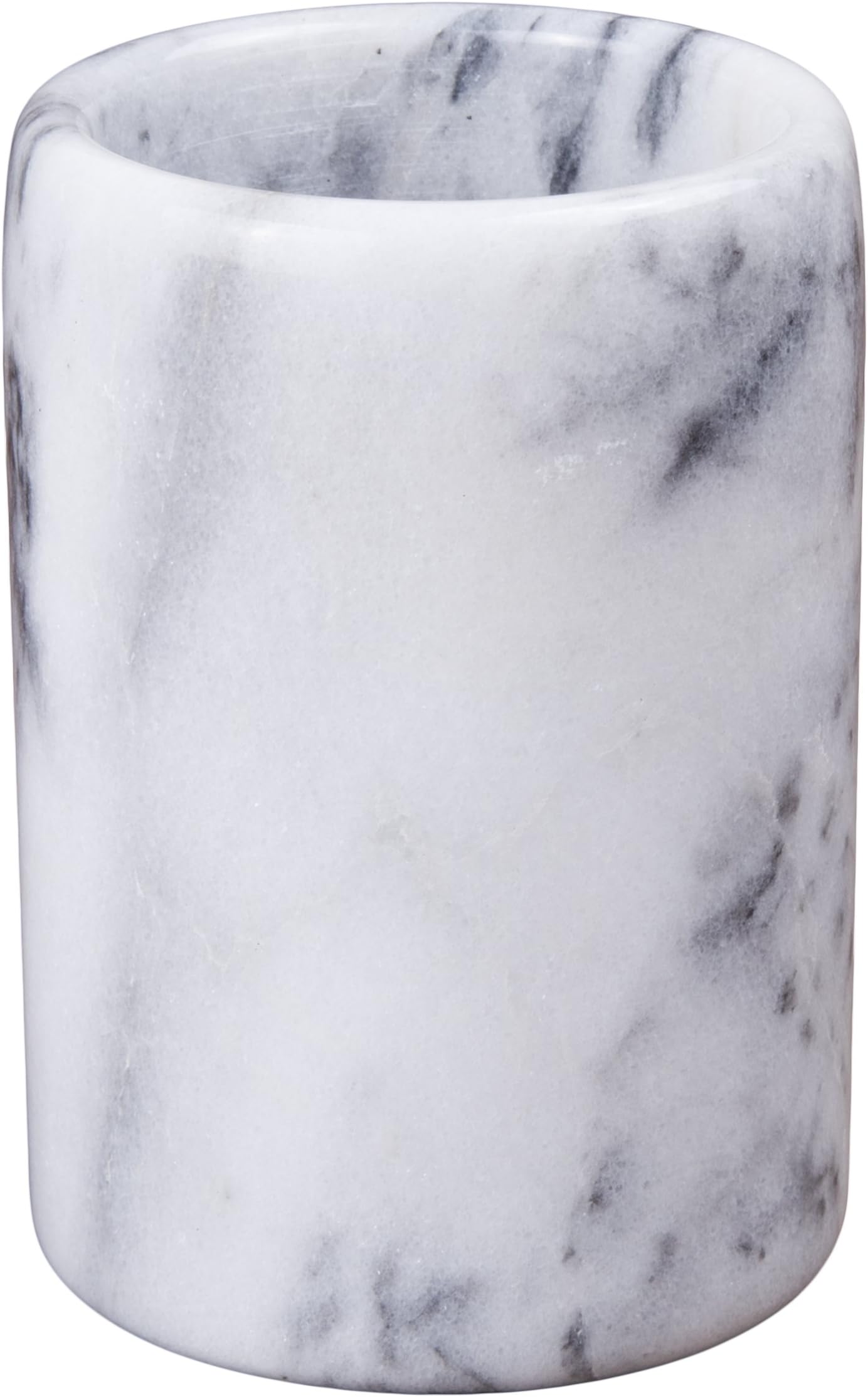 Creative Home Solid Natural Marble Pen Holder – Heavyweight Pencil Cup Organizer for Desk, Vanity, or Bathroom, 3.3" Diameter x 4.5" Height, Off-White with Unique Stone Patterns