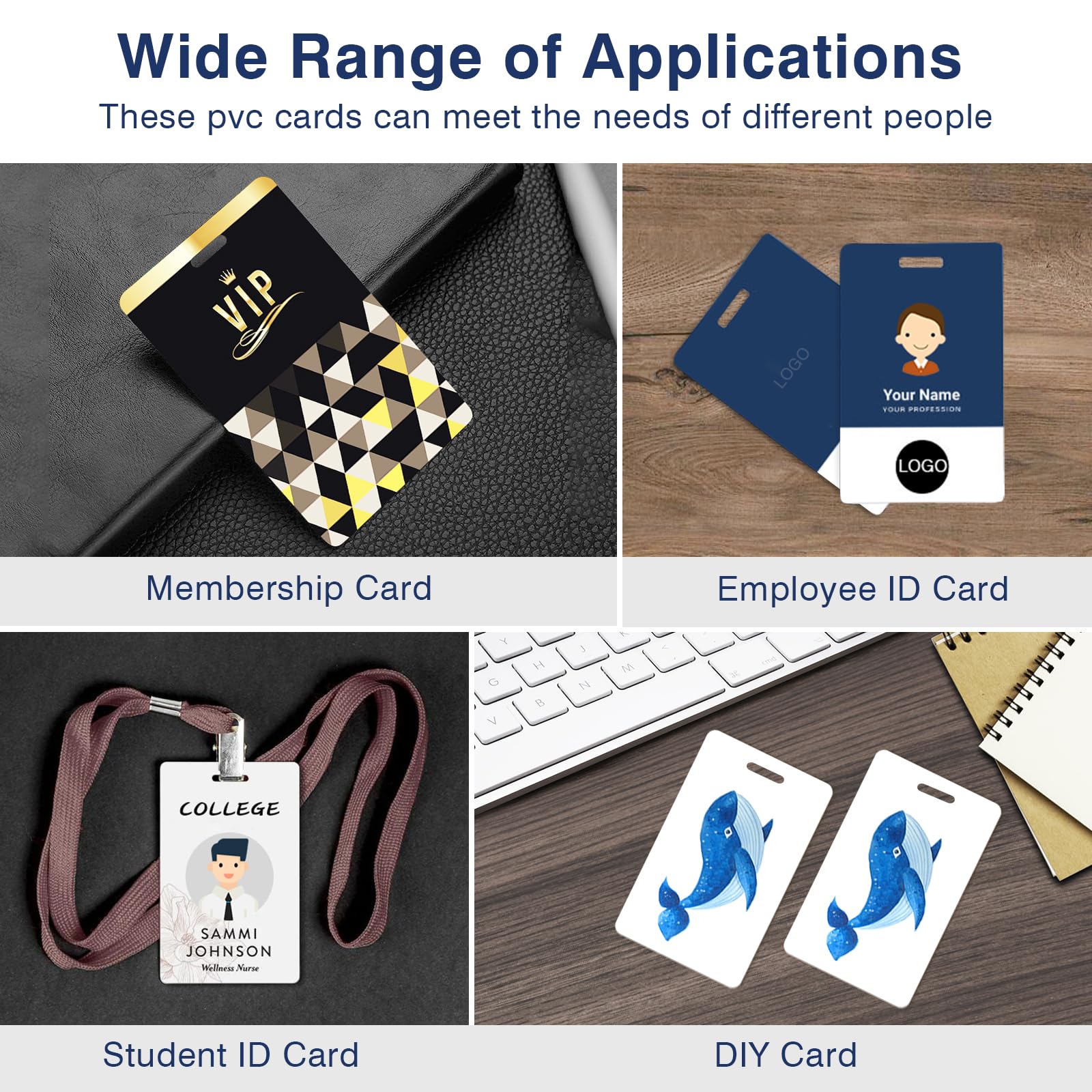 CAETOUNG CR80 Lot De 50 Cartes Vierges En PVC De Qualité Graphique 30 Mm Pour Imprimantes De Badges Et Photos