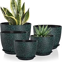 AFamilyofGardenLovers 10/9/8/7.5/7 Inch Plant Pots Set of 5 with Mesh Drainage Holes - Green Speckles Indoor Outdoor Planters
