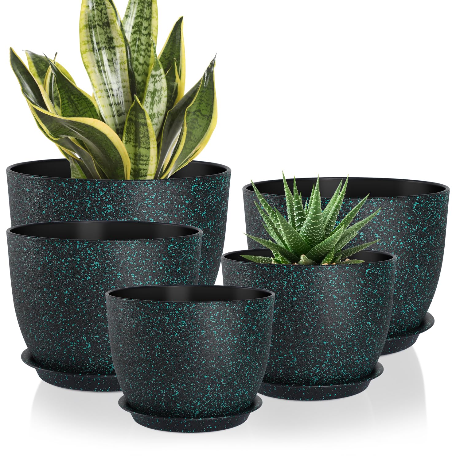YNNICO Plant Pots 10/9/8/7.5/7 inch Set of 5,Flower Pots with Multi Mesh Drainage Holes, Large Planters for Indoor Outdoor Garden Plants and Flowers.