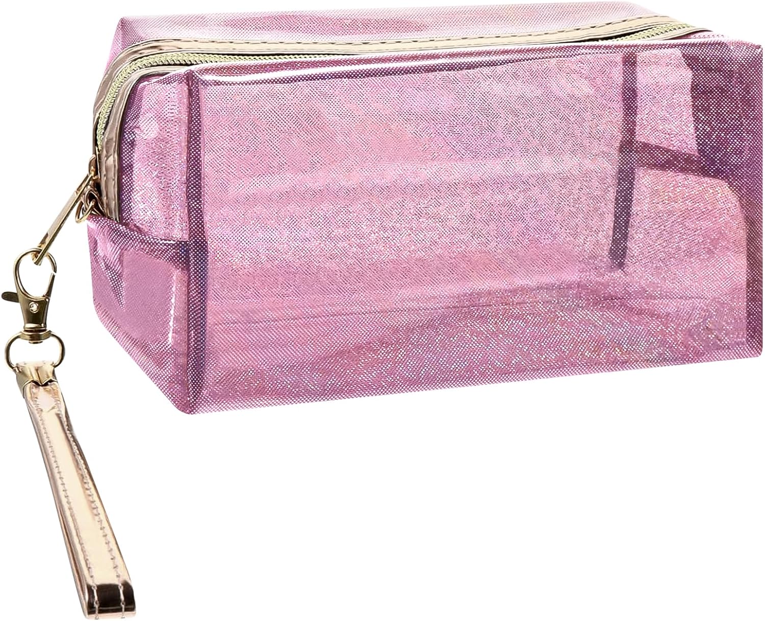 Clear Makeup Bag, Small Clear Toiletry Bag for Travel, Cosmetic Makeup Organizer Bags with Handle Zipper, Plastic PVC Pouch Transparent Zip for Purse Reusable TSA Approved Quart Size Pink