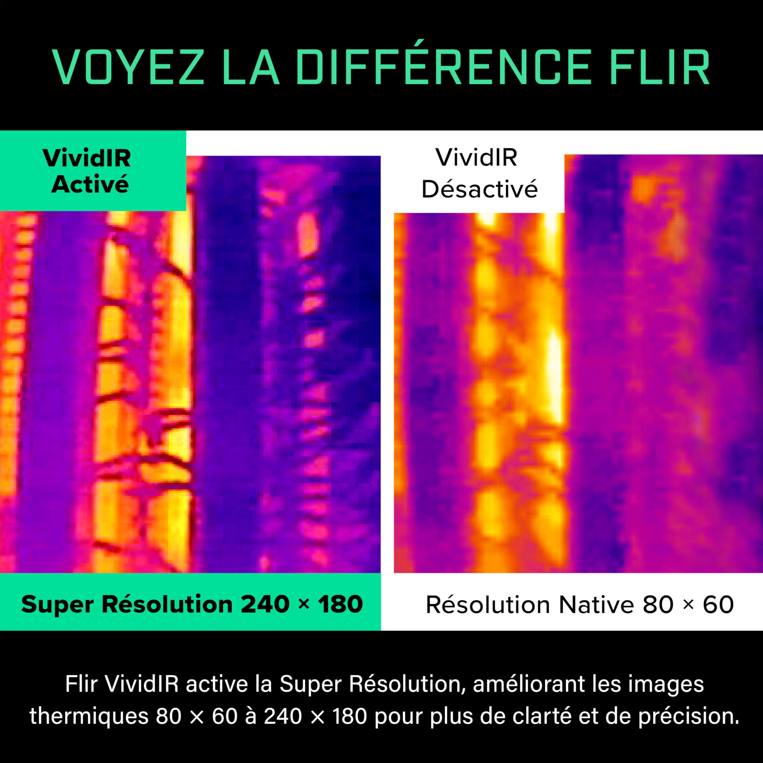 Flir One - Caméra thermique pour smartphones iOS (iPhone 15 et versions ultérieures avec USB-C), super résolution 240x180 (80x60 IR natif)